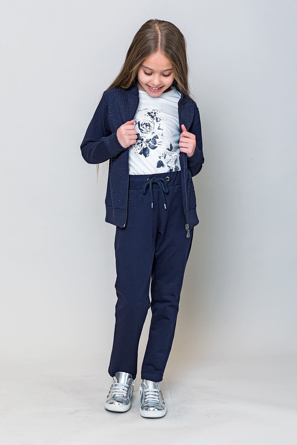 InCity Kids Kız Çocuk Taş Detaylı Şık Eşofman Takımı (2 Parça)