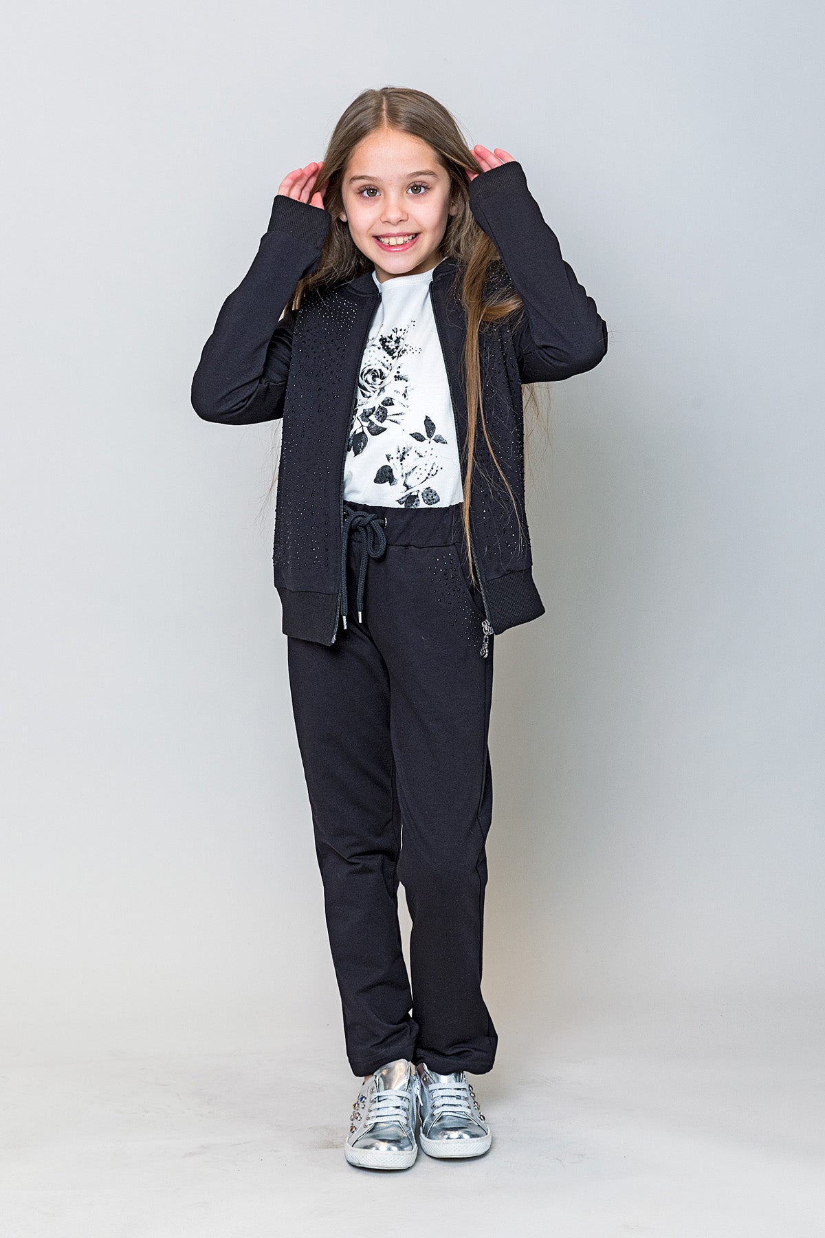 InCity Kids Kız Çocuk Taş Detaylı Şık Eşofman Takımı (2 Parça)