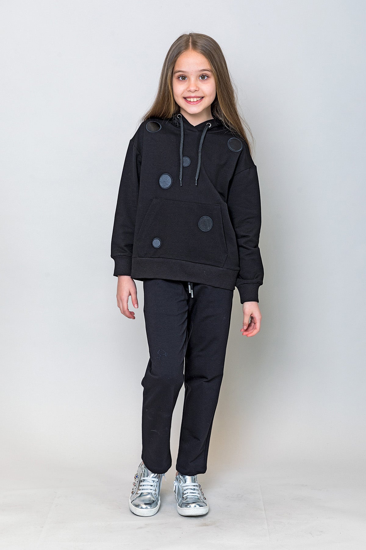 InCity Kids Kız Çocuk Kapüşonlu Puantiyeli Sweatshirt