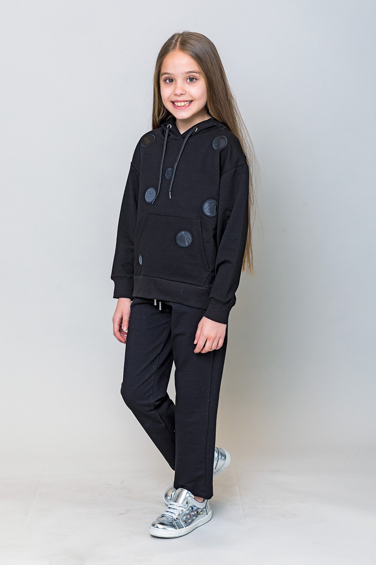 InCity Kids Kız Çocuk Kapüşonlu Puantiyeli Sweatshirt