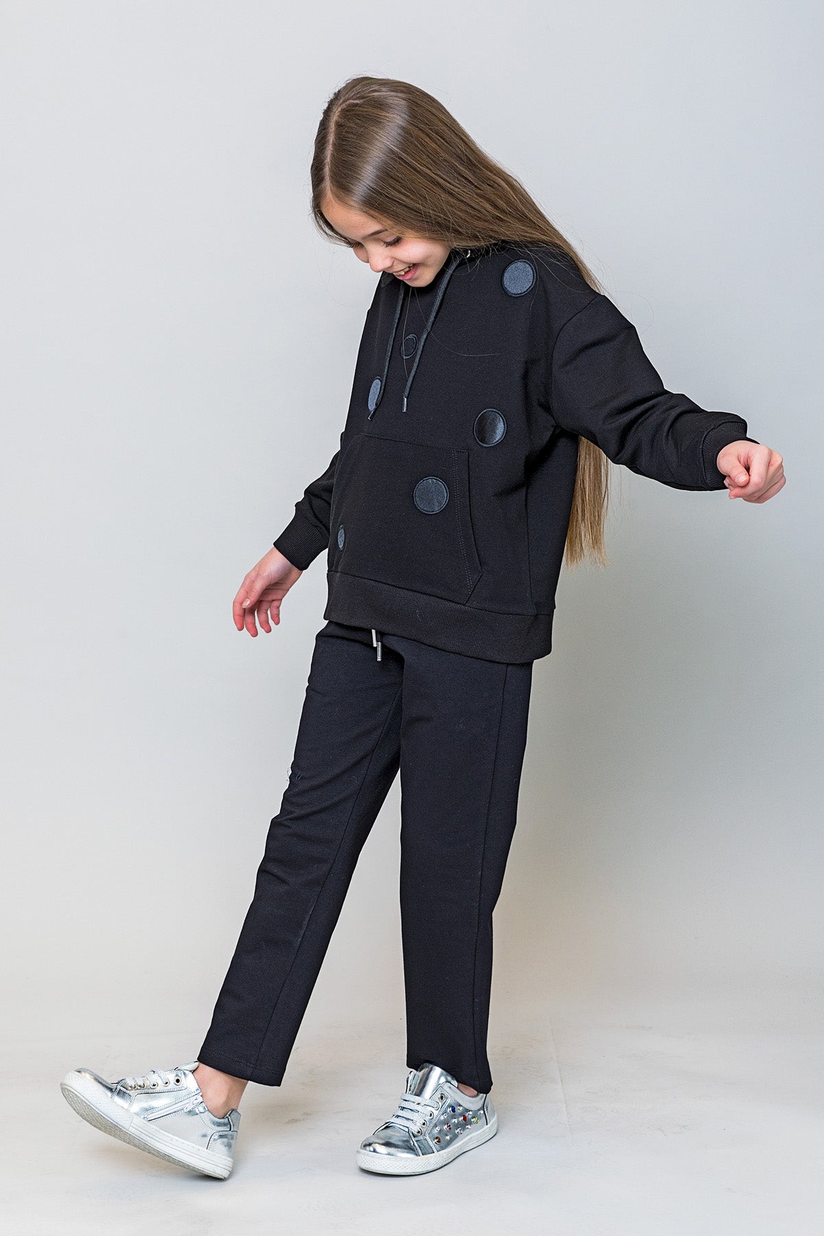 InCity Kids Kız Çocuk Kapüşonlu Puantiyeli Sweatshirt