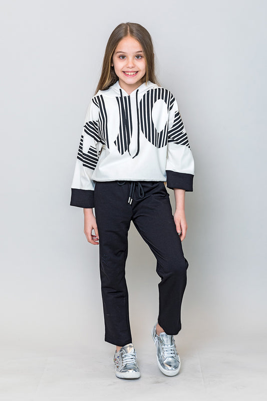 InCity Kids Kız Çocuk Kapüşonlu Yarasa Kol Enjoy Sweatshirt