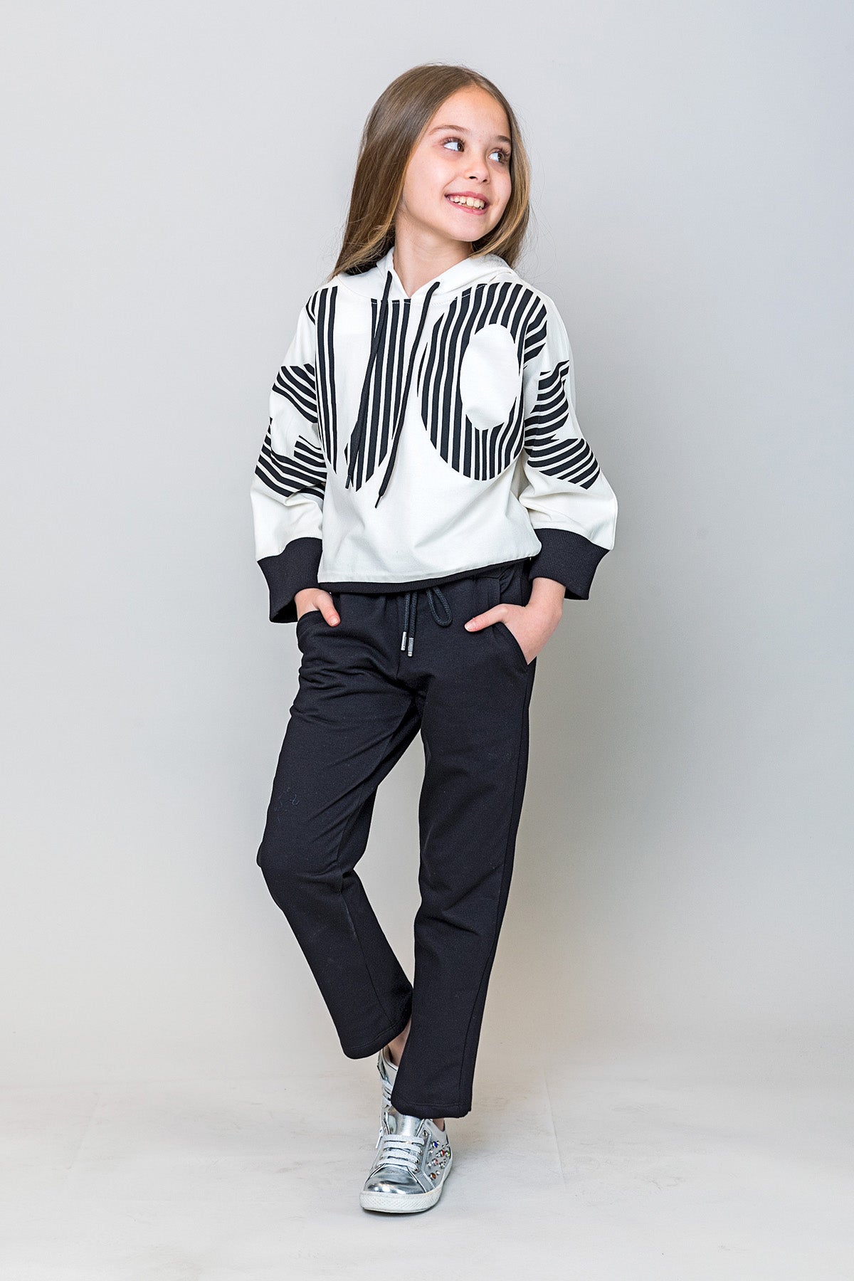 InCity Kids Kız Çocuk Kapüşonlu Yarasa Kol Enjoy Sweatshirt