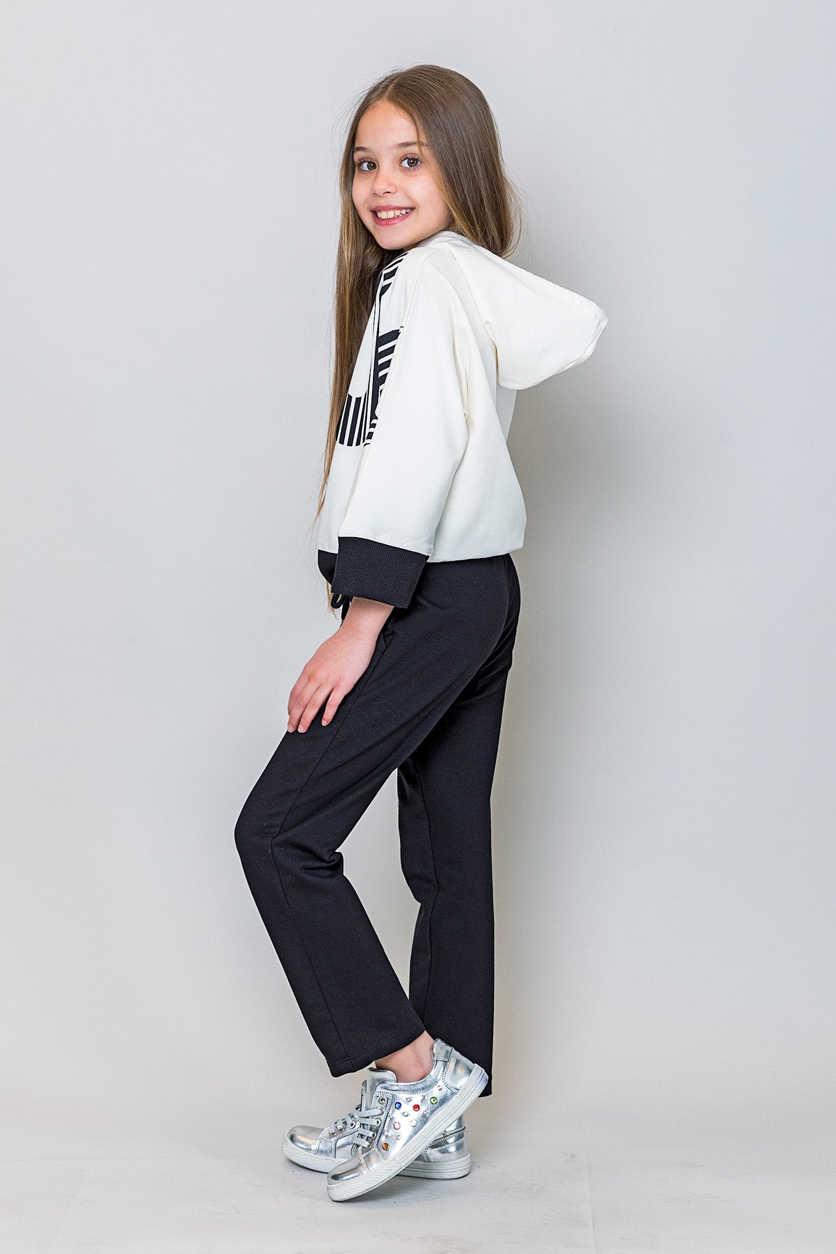 InCity Kids Kız Çocuk Kapüşonlu Yarasa Kol Enjoy Sweatshirt