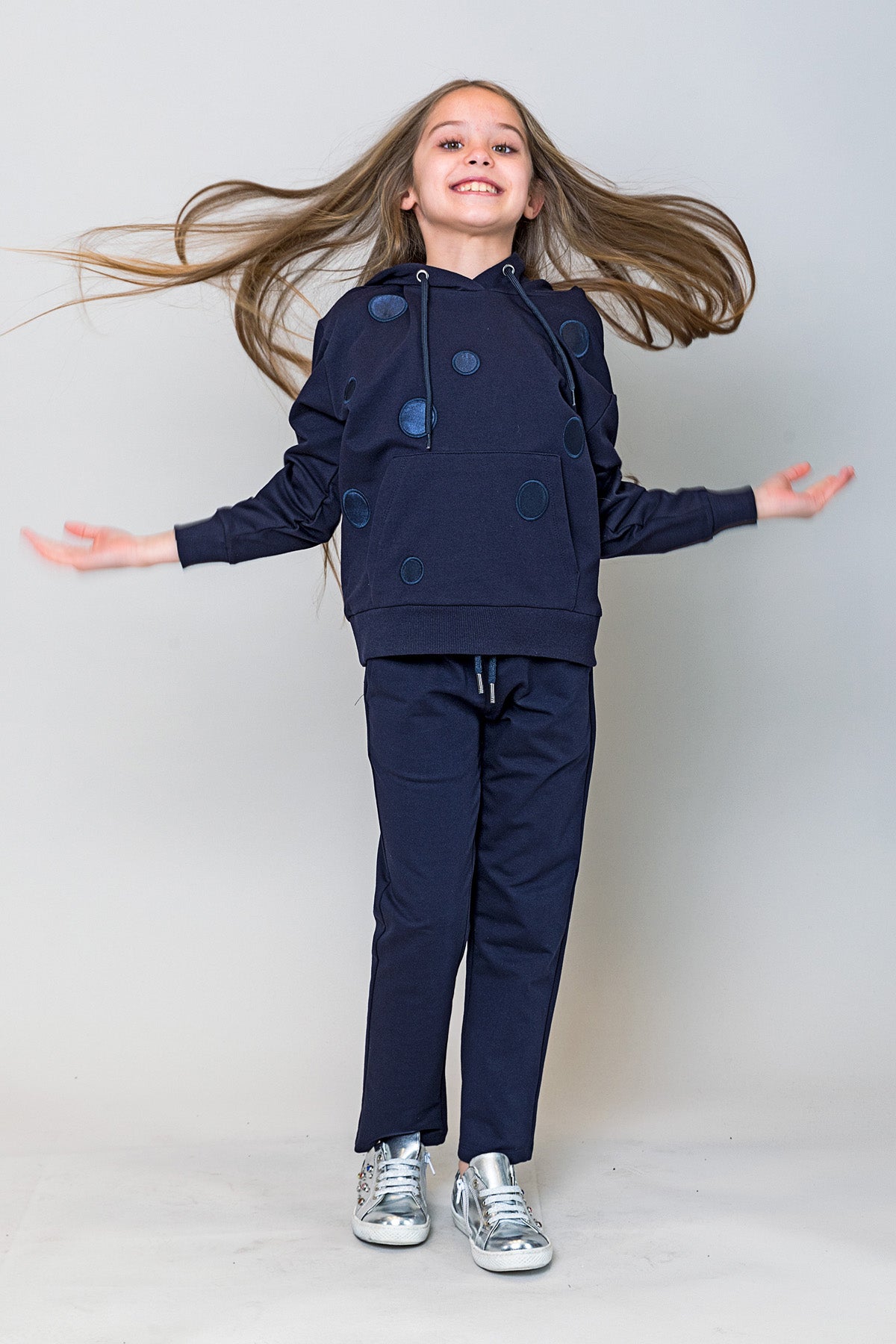 InCity Kids Kız Çocuk Kapüşonlu Puantiyeli Sweatshirt