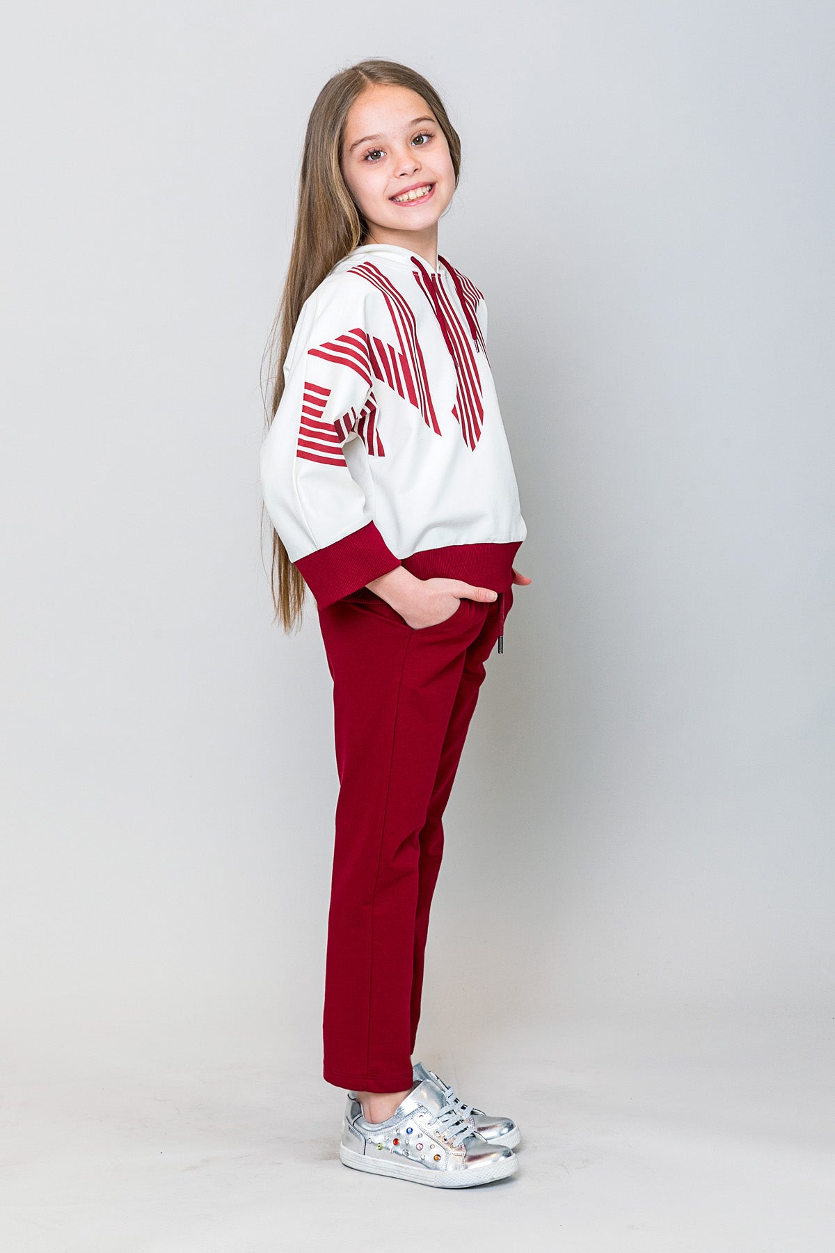 InCity Kids Kız Çocuk Kapüşonlu Yarasa Kol Enjoy Sweatshirt