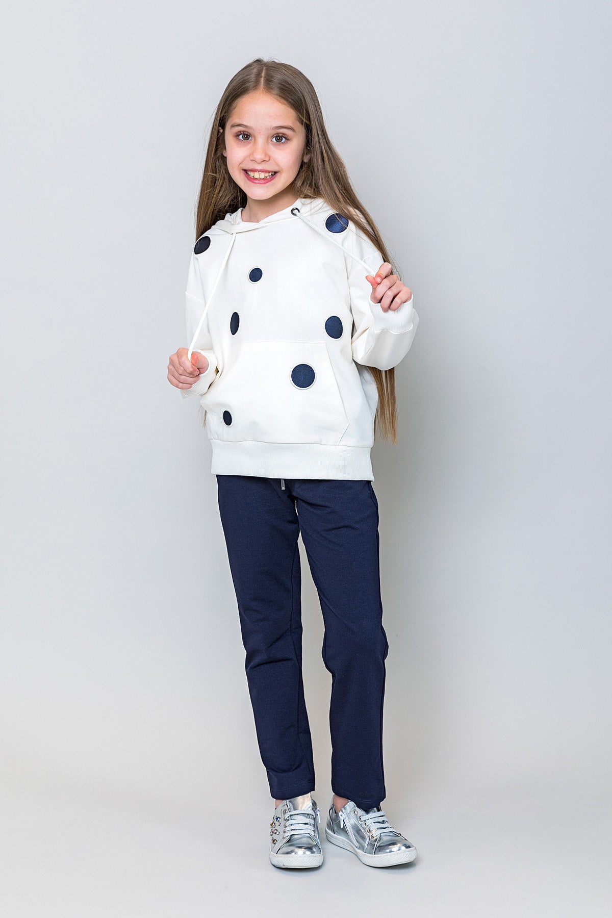 InCity Kids Kız Çocuk Kapüşonlu Puantiyeli Sweatshirt