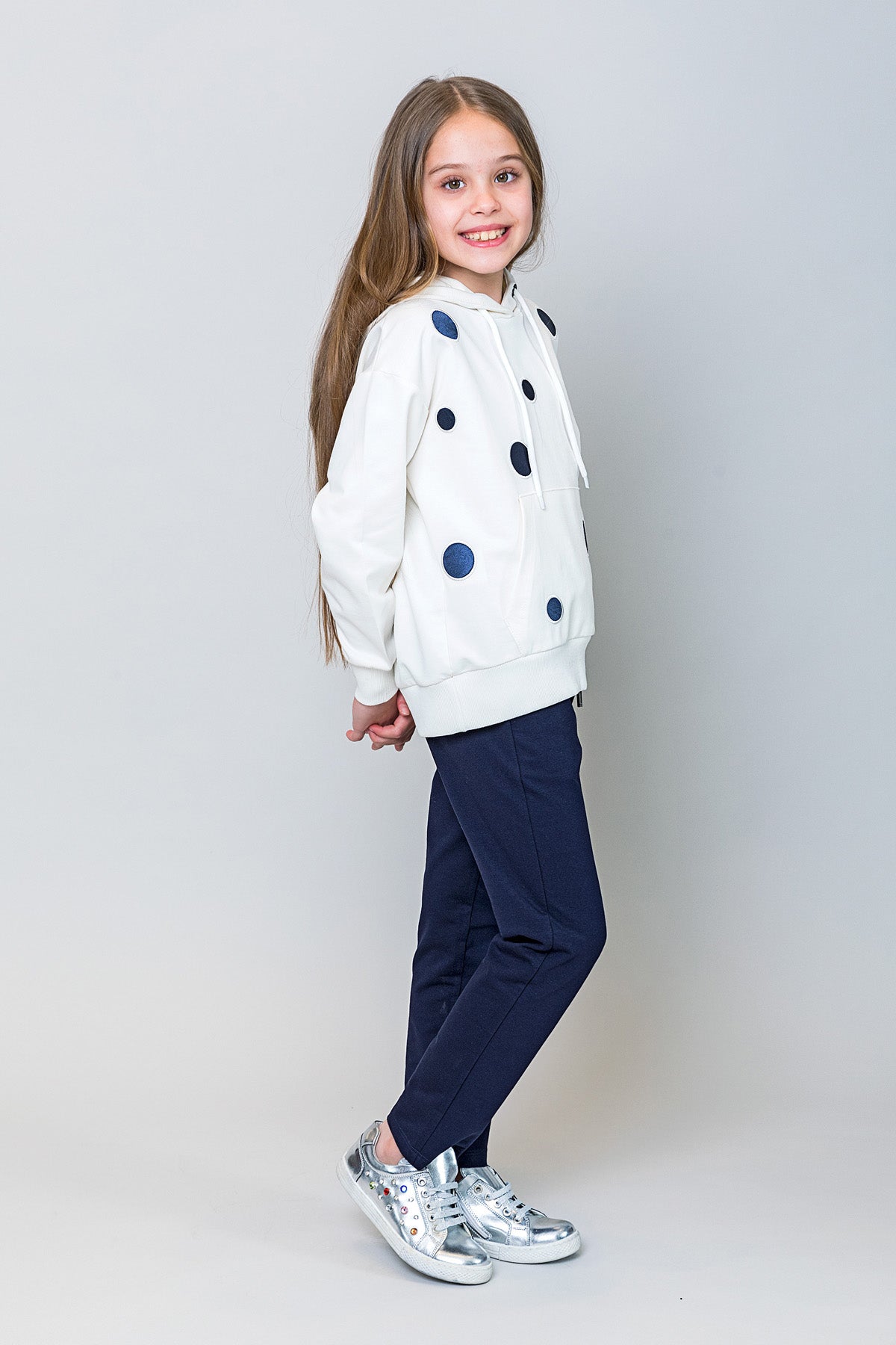 InCity Kids Kız Çocuk Kapüşonlu Puantiyeli Sweatshirt