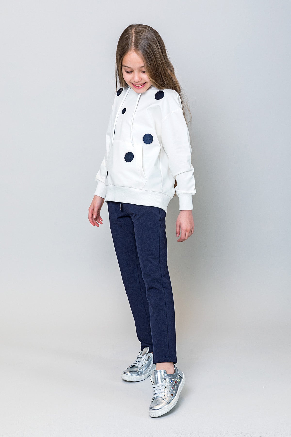 InCity Kids Kız Çocuk Kapüşonlu Puantiyeli Sweatshirt