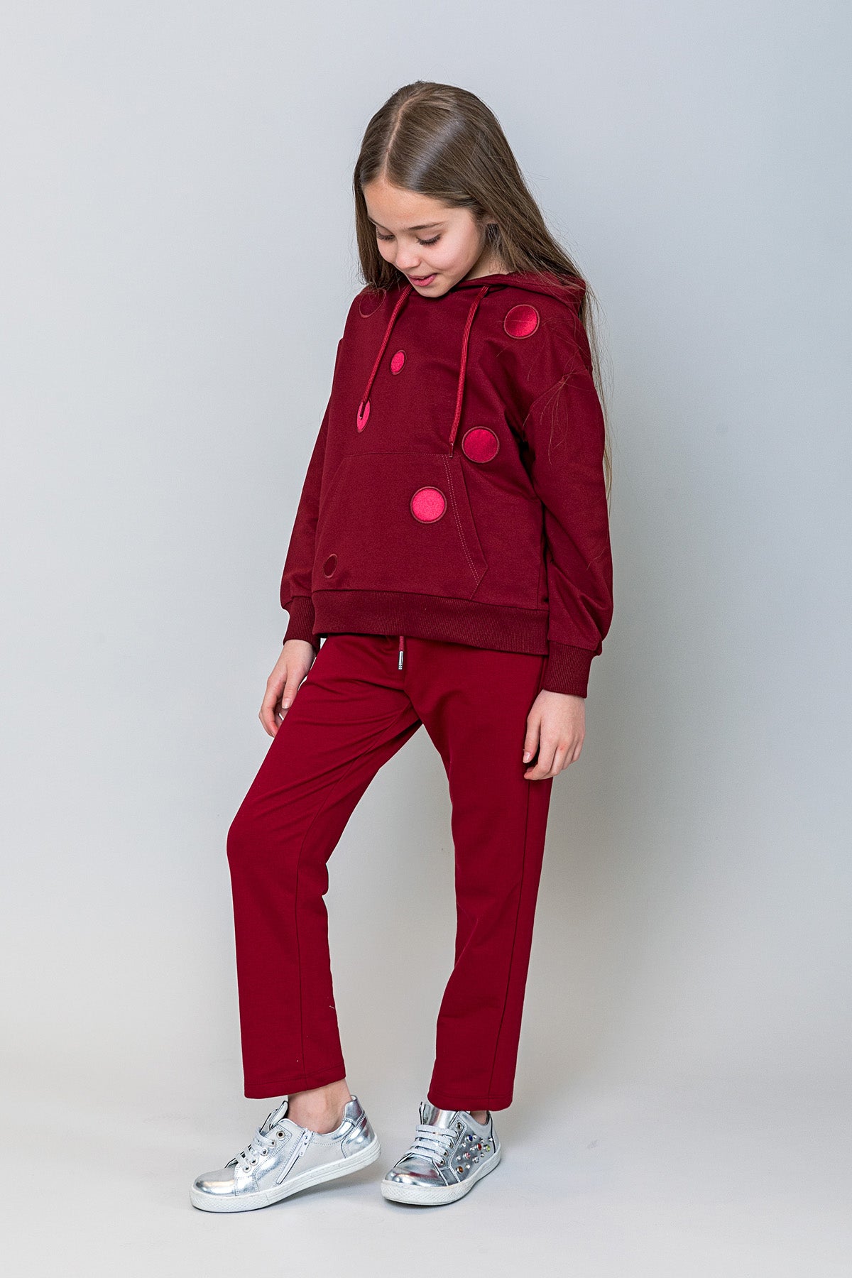 InCity Kids Kız Çocuk Kapüşonlu Puantiyeli Sweatshirt