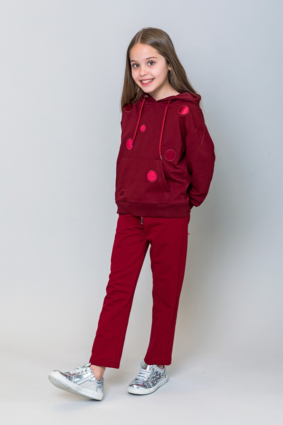 InCity Kids Kız Çocuk Kapüşonlu Puantiyeli Sweatshirt