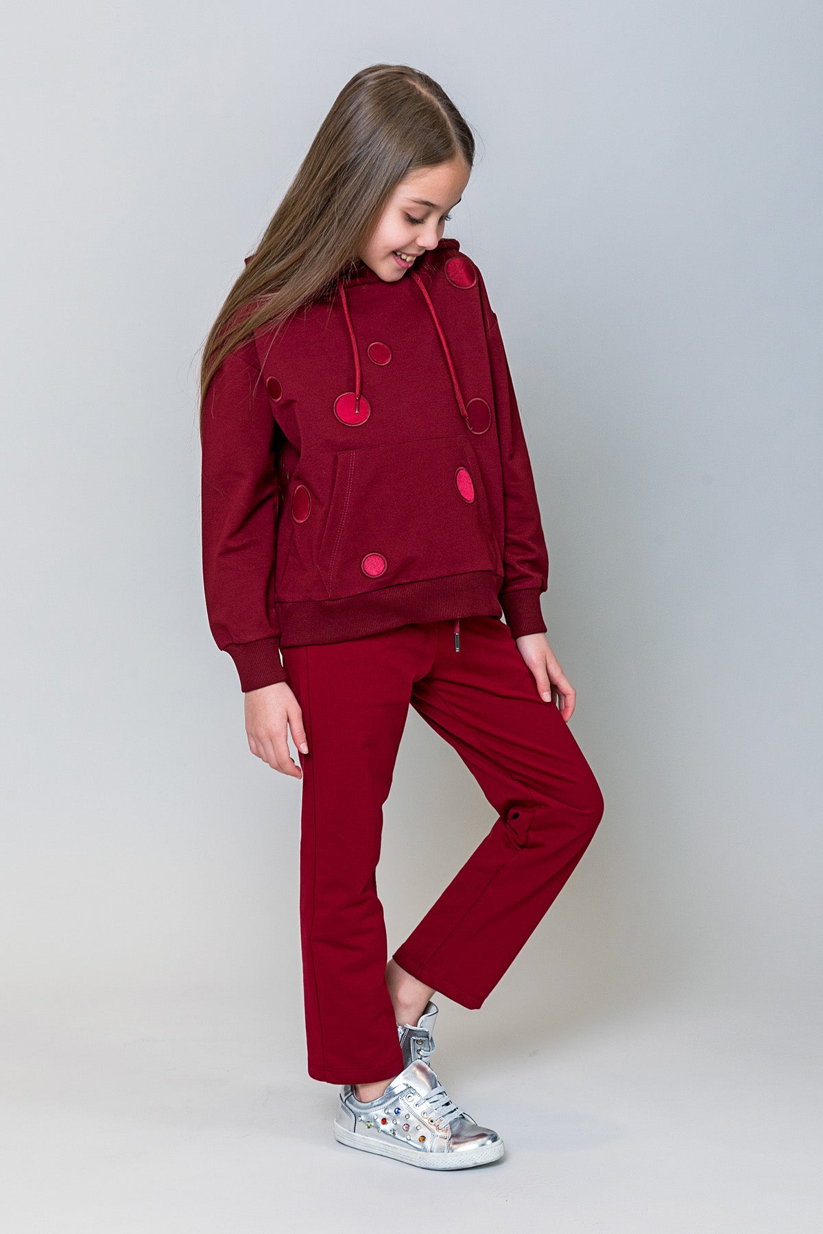 InCity Kids Kız Çocuk Kapüşonlu Puantiyeli Sweatshirt