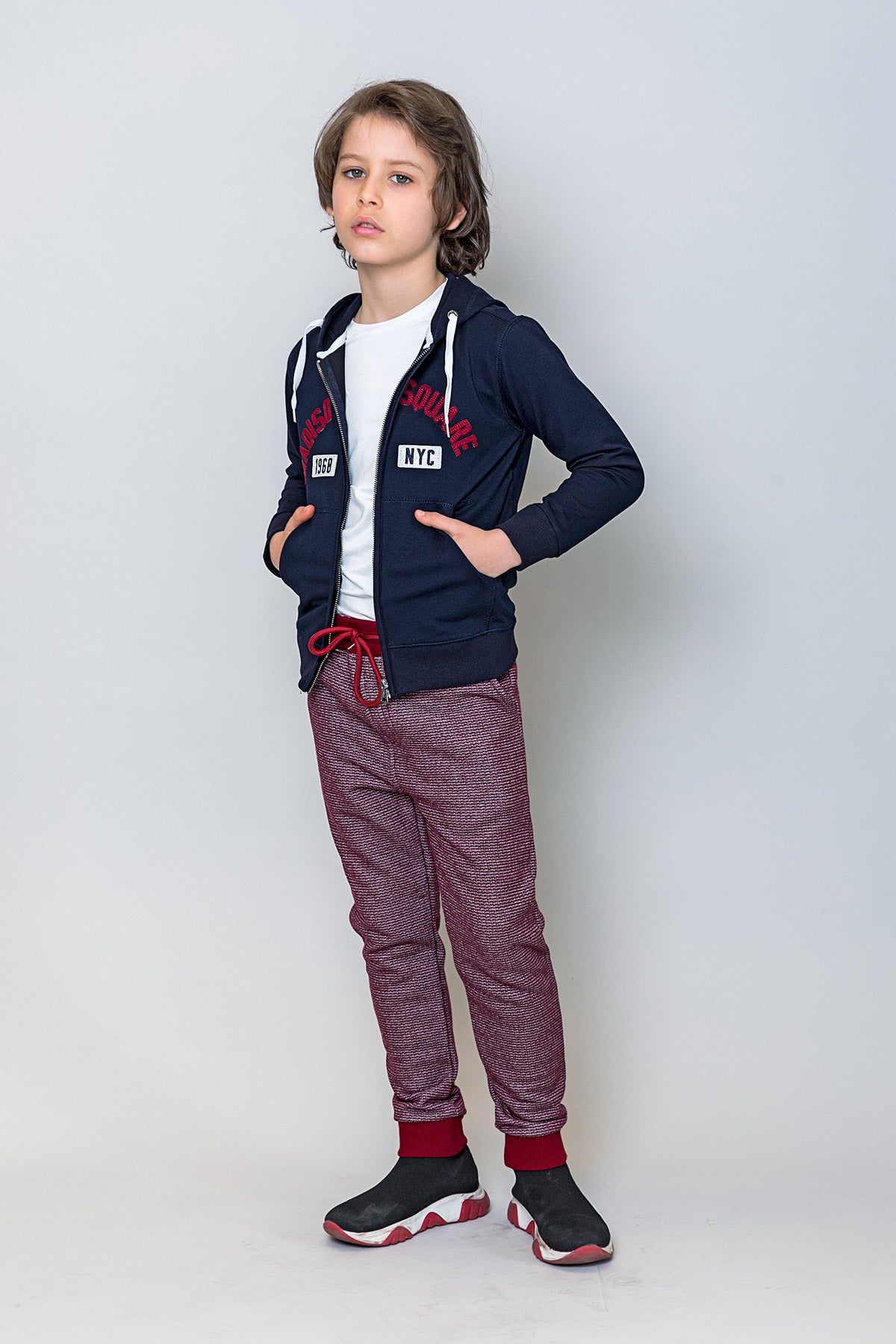 InCity Kids Erkek Çocuk NYC Nakışlı Fermuarlı Kapüşonlu Sweatshirt