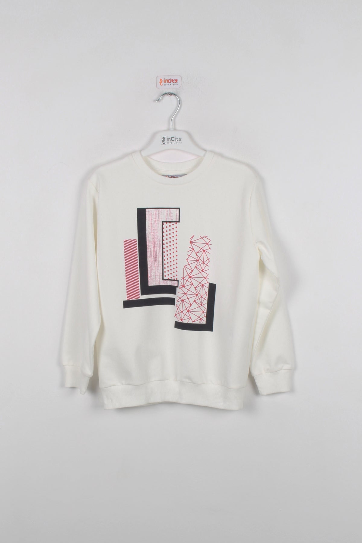InCity Kids Erkek Çocuk Geometrik Desen Baskılı Ekru Sweatshirt