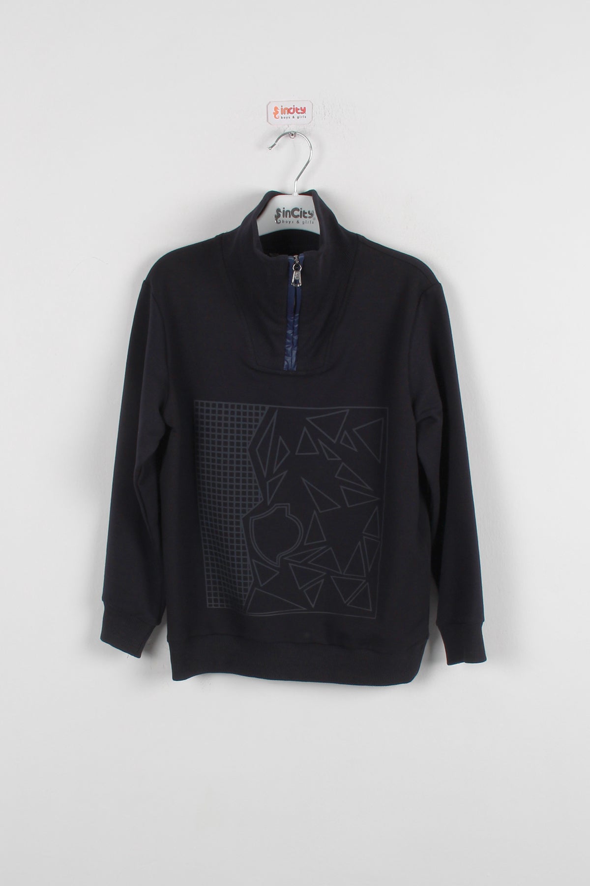 InCity Kids Erkek Çocuk Yarım Fermuarlı Boğazlı Geometrik Desen Baskılı Sweatshirt