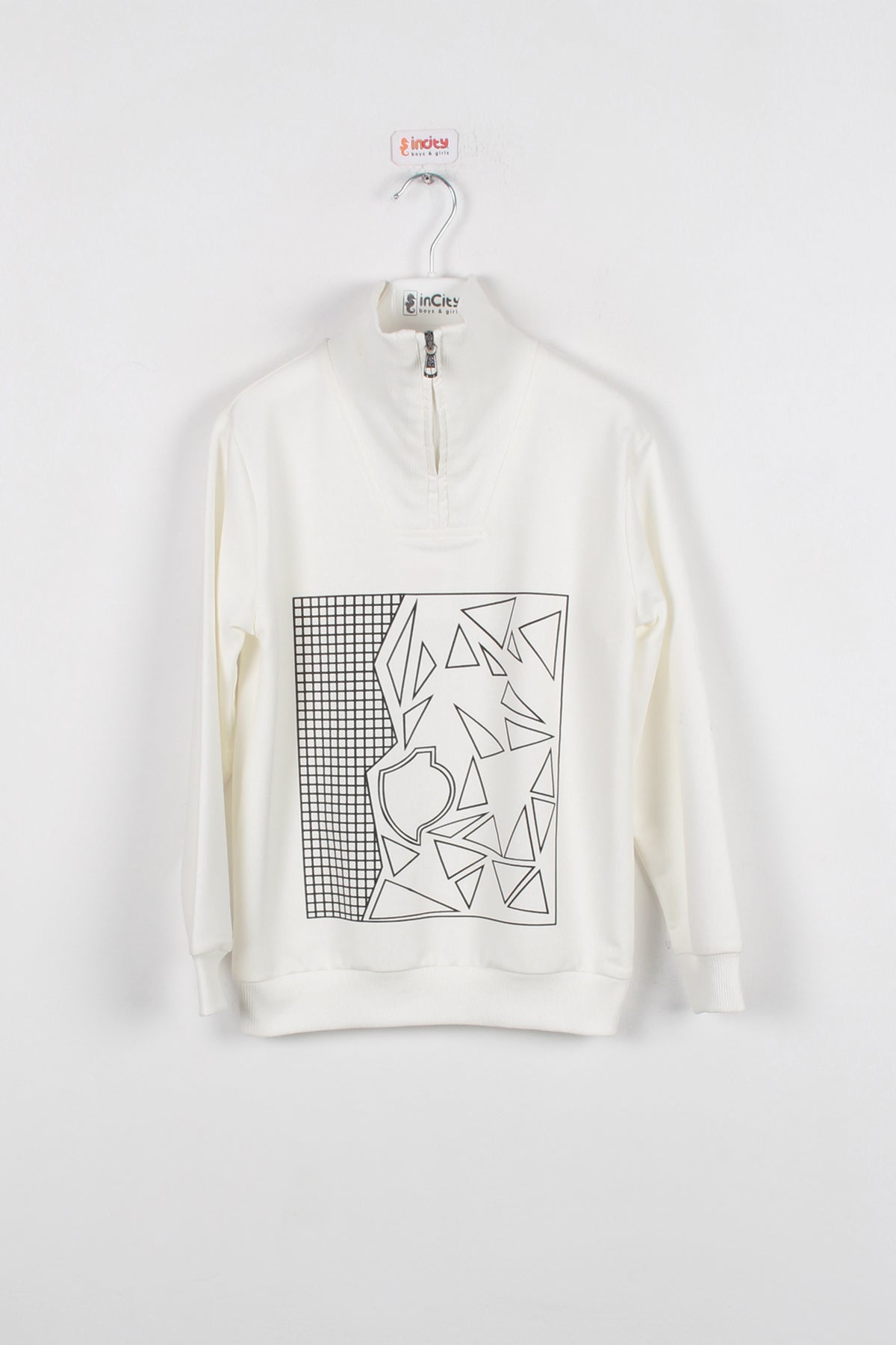InCity Kids Erkek Çocuk Yarım Fermuarlı Boğazlı Geometrik Desen Baskılı Sweatshirt