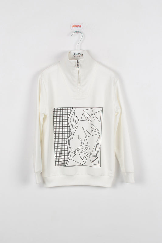 InCity Kids Erkek Çocuk Yarım Fermuarlı Boğazlı Geometrik Desen Baskılı Sweatshirt