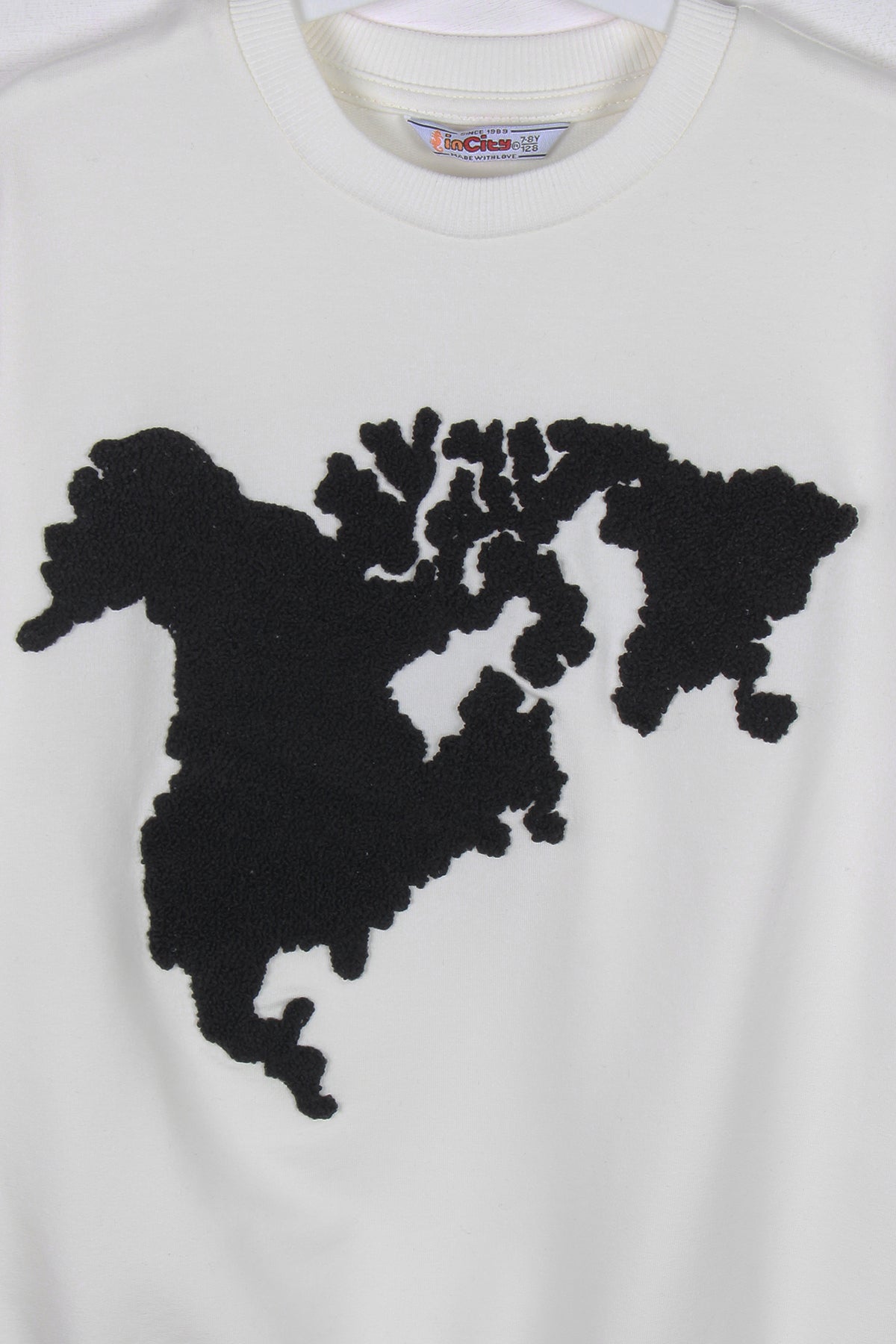 InCity Kids Erkek Çocuk Peluş Kuzey Amerika Haritası Detaylı Ekru Sweatshirt