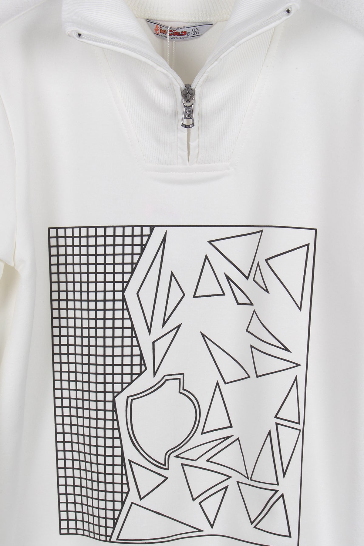 InCity Kids Erkek Çocuk Yarım Fermuarlı Boğazlı Geometrik Desen Baskılı Sweatshirt