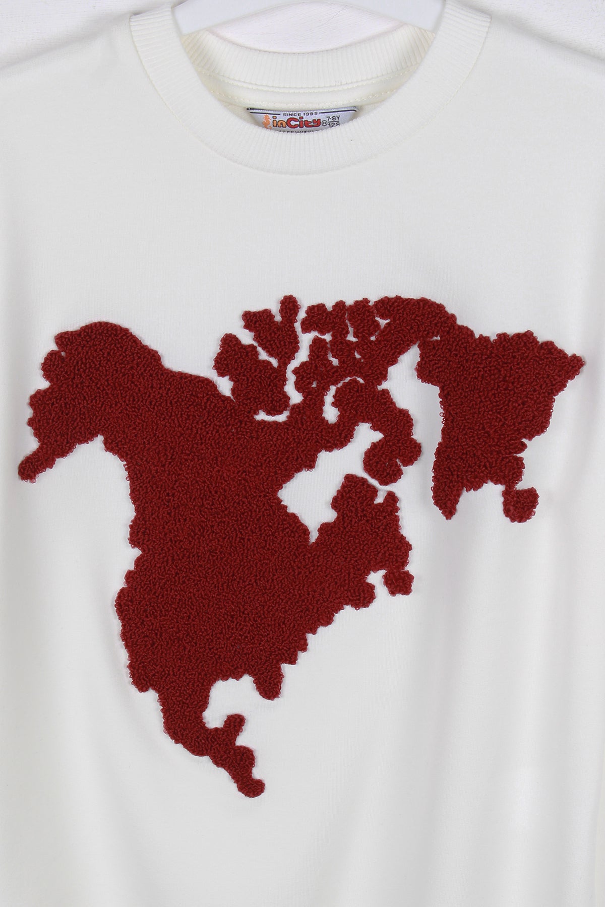 InCity Kids Erkek Çocuk Peluş Kuzey Amerika Haritası Detaylı Ekru Sweatshirt
