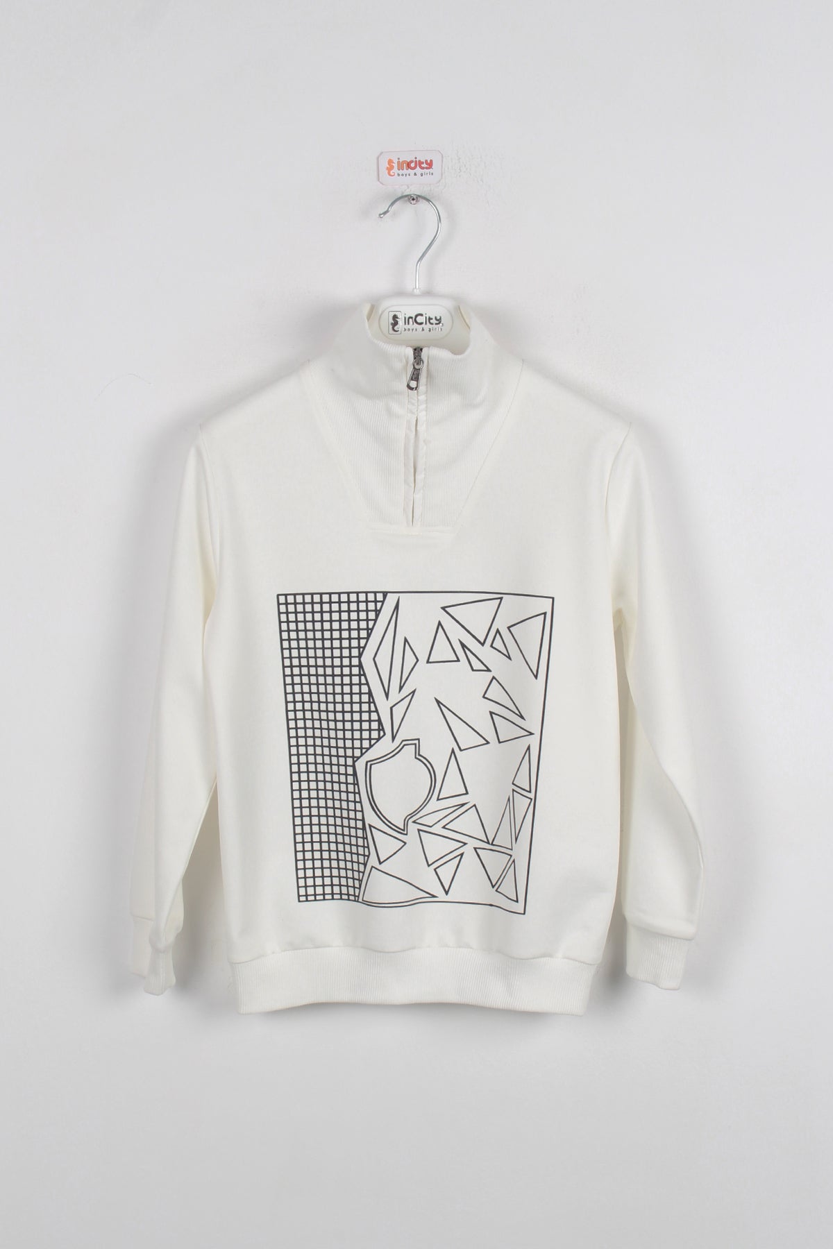 InCity Kids Erkek Çocuk Yarım Fermuarlı Boğazlı Geometrik Desen Baskılı Sweatshirt