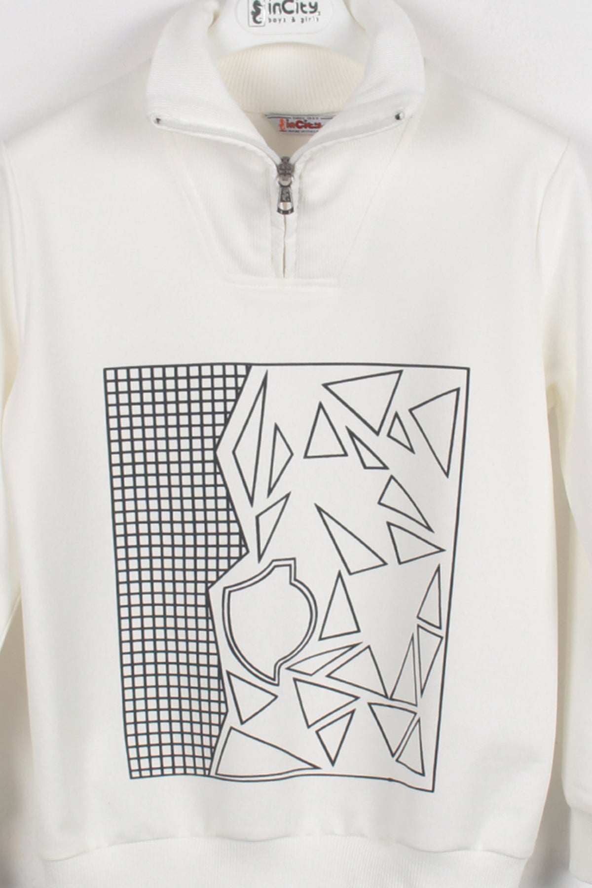 InCity Kids Erkek Çocuk Yarım Fermuarlı Boğazlı Geometrik Desen Baskılı Sweatshirt