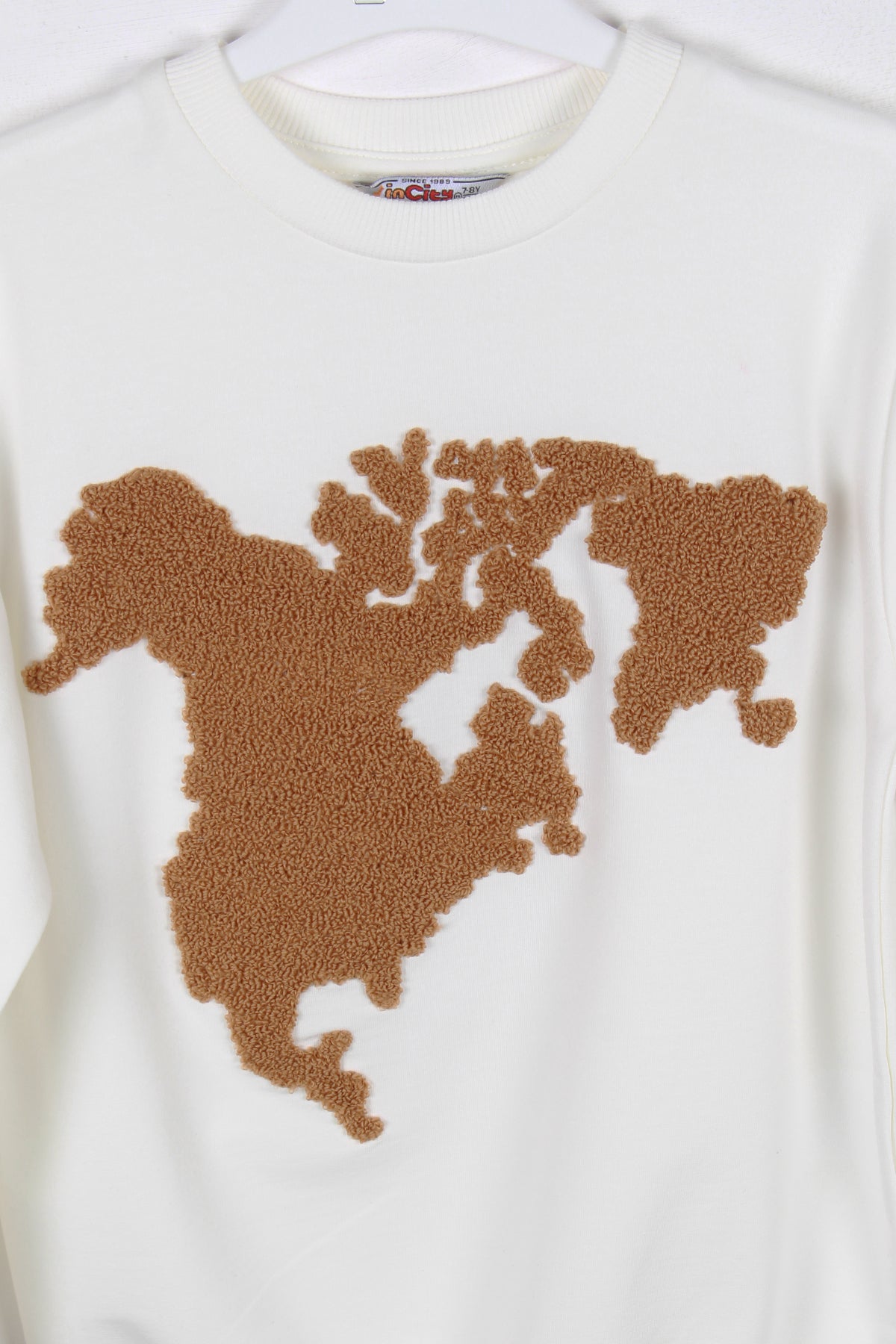 InCity Kids Erkek Çocuk Peluş Kuzey Amerika Haritası Detaylı Ekru Sweatshirt