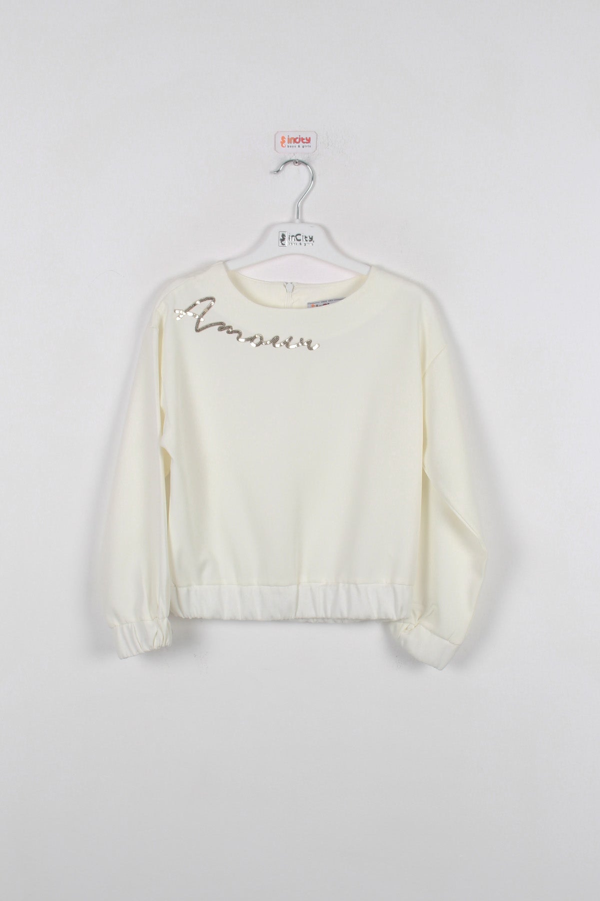 InCity Kids Kız Çocuk Uzun Kollu Amore Pul Detaylı Bluz