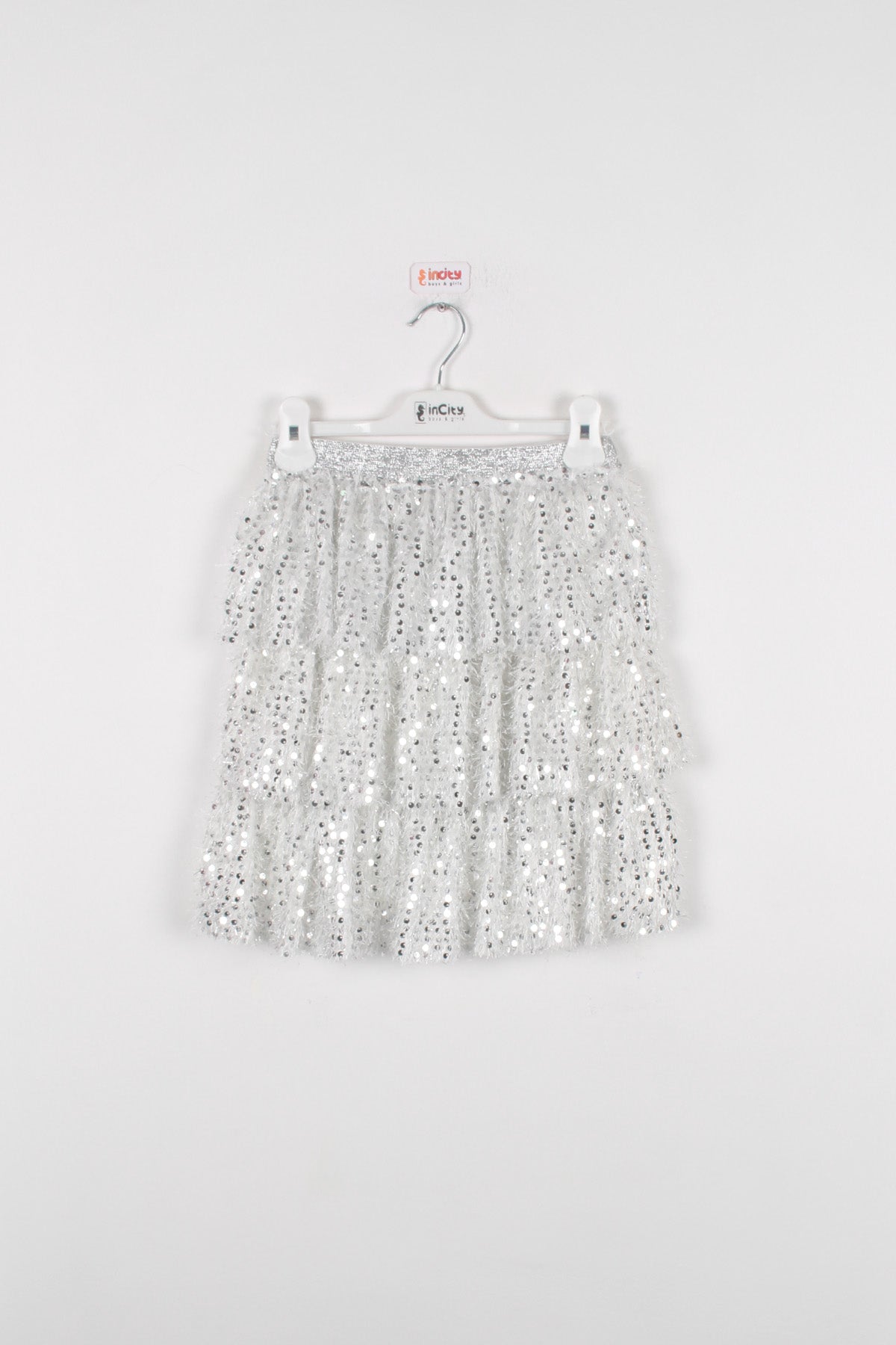 InCity Kids Kız Çocuk Beli Lastikli Fırfırlı Payetli Etek