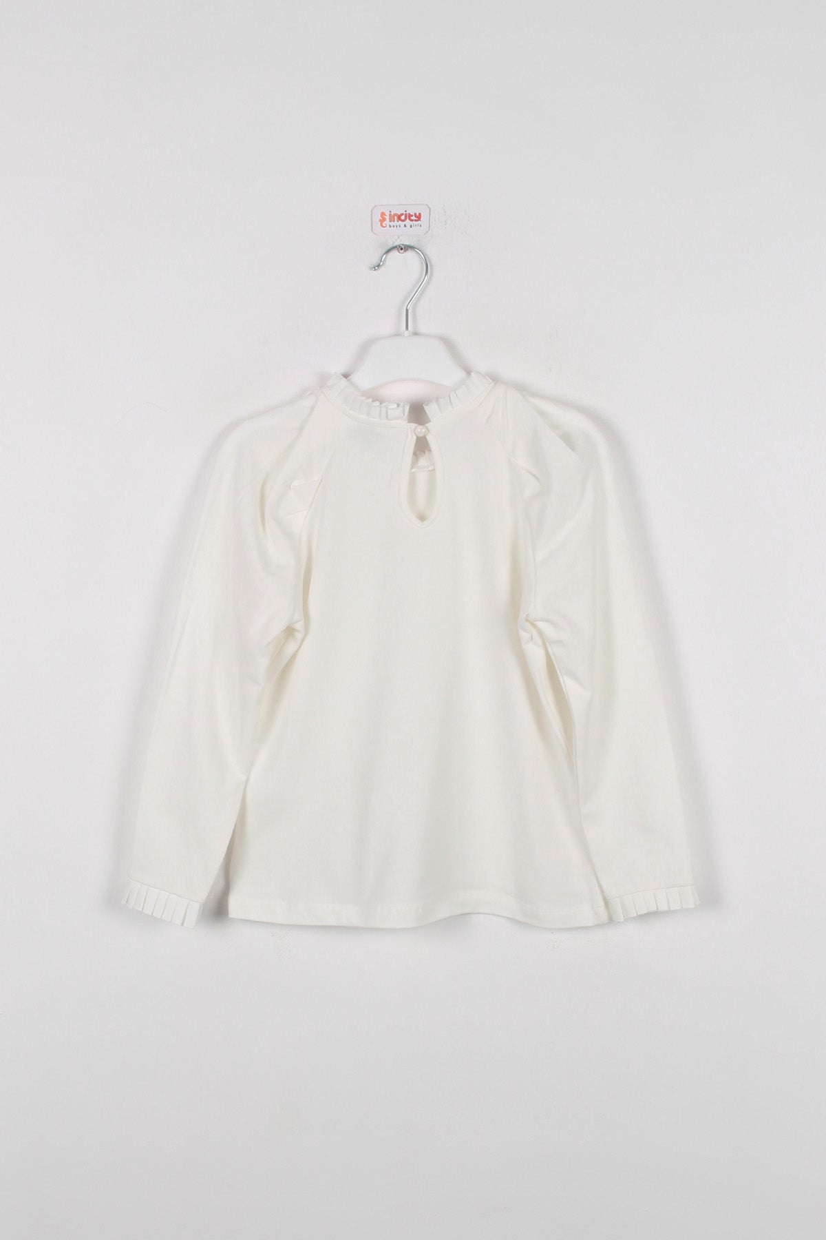 InCity Kids Kız Çocuk Pileli Hakim Yaka Basic Uzun Kollu Tişört