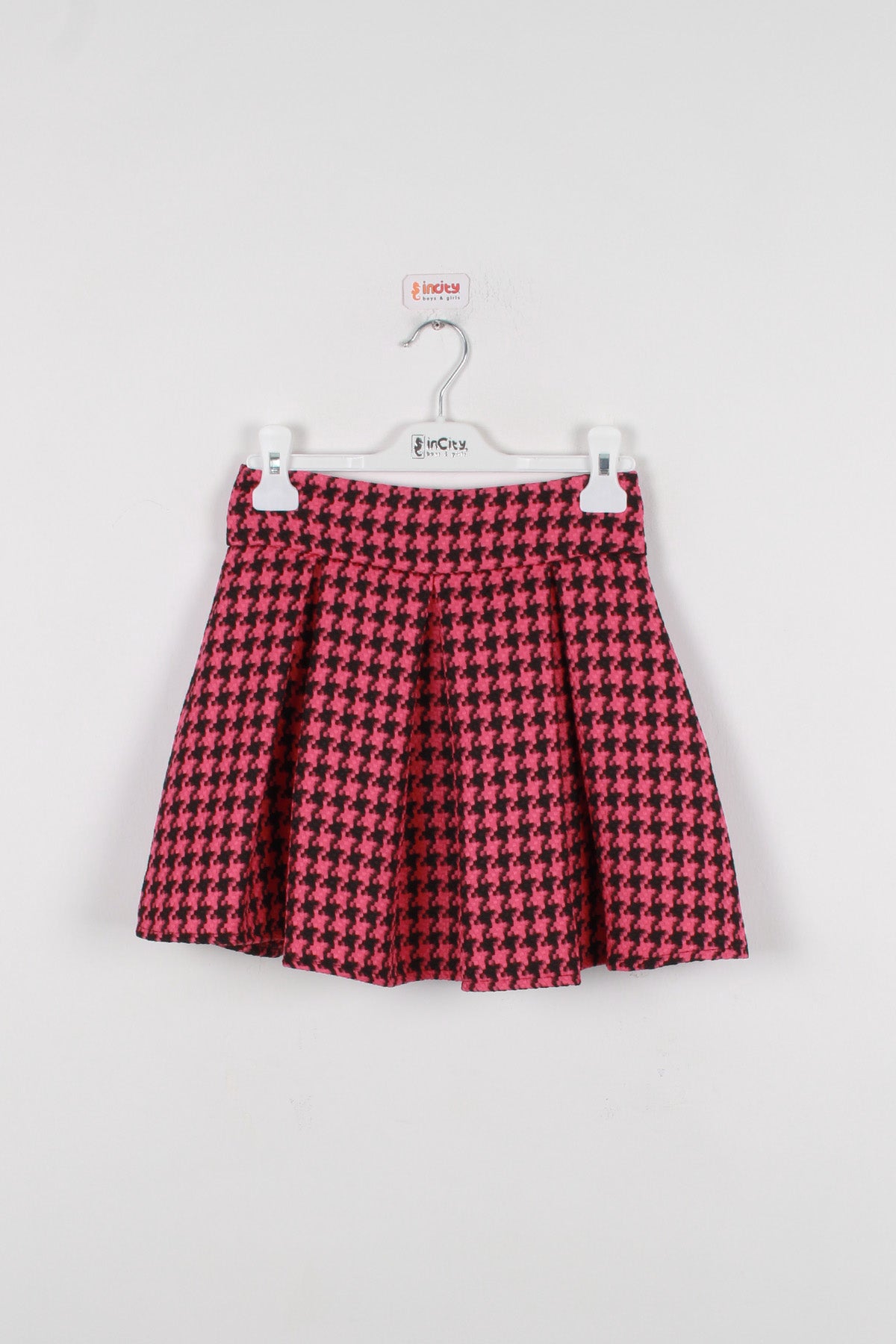 InCity Kids Kız Çocuk Kazayağı Desenli Diz Üstü Pileli Etek