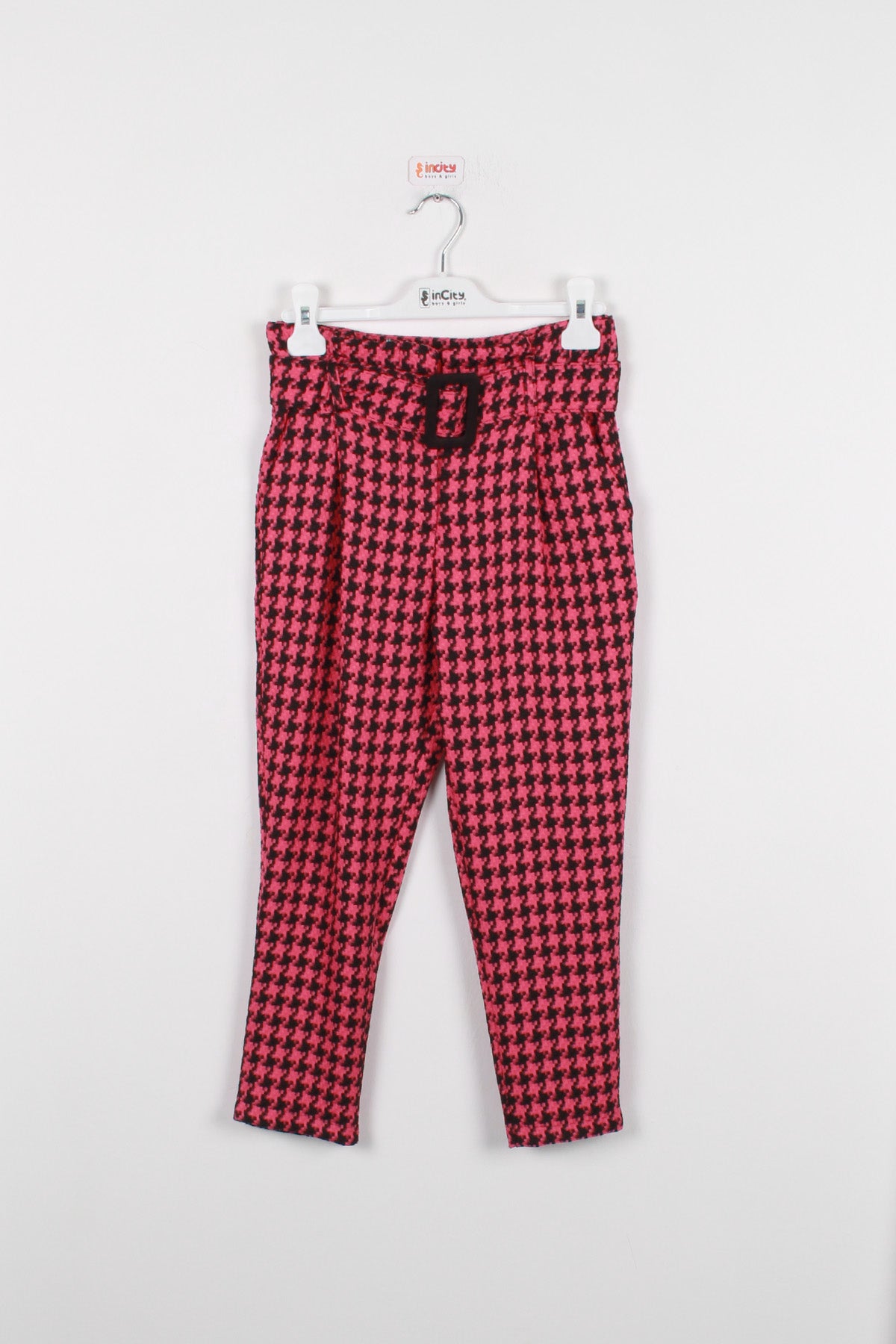 InCity Kids Kız Çocuk Kazayağı Desenli Kemerli Pantolon