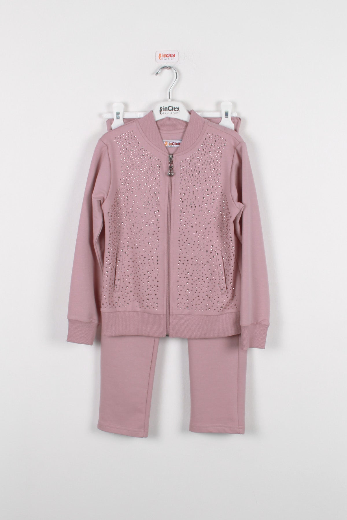 InCity Kids Kız Çocuk Taş Detaylı Şık Eşofman Takımı (2 Parça)