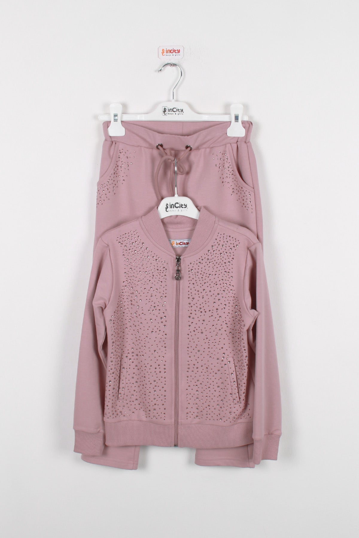 InCity Kids Kız Çocuk Taş Detaylı Şık Eşofman Takımı (2 Parça)