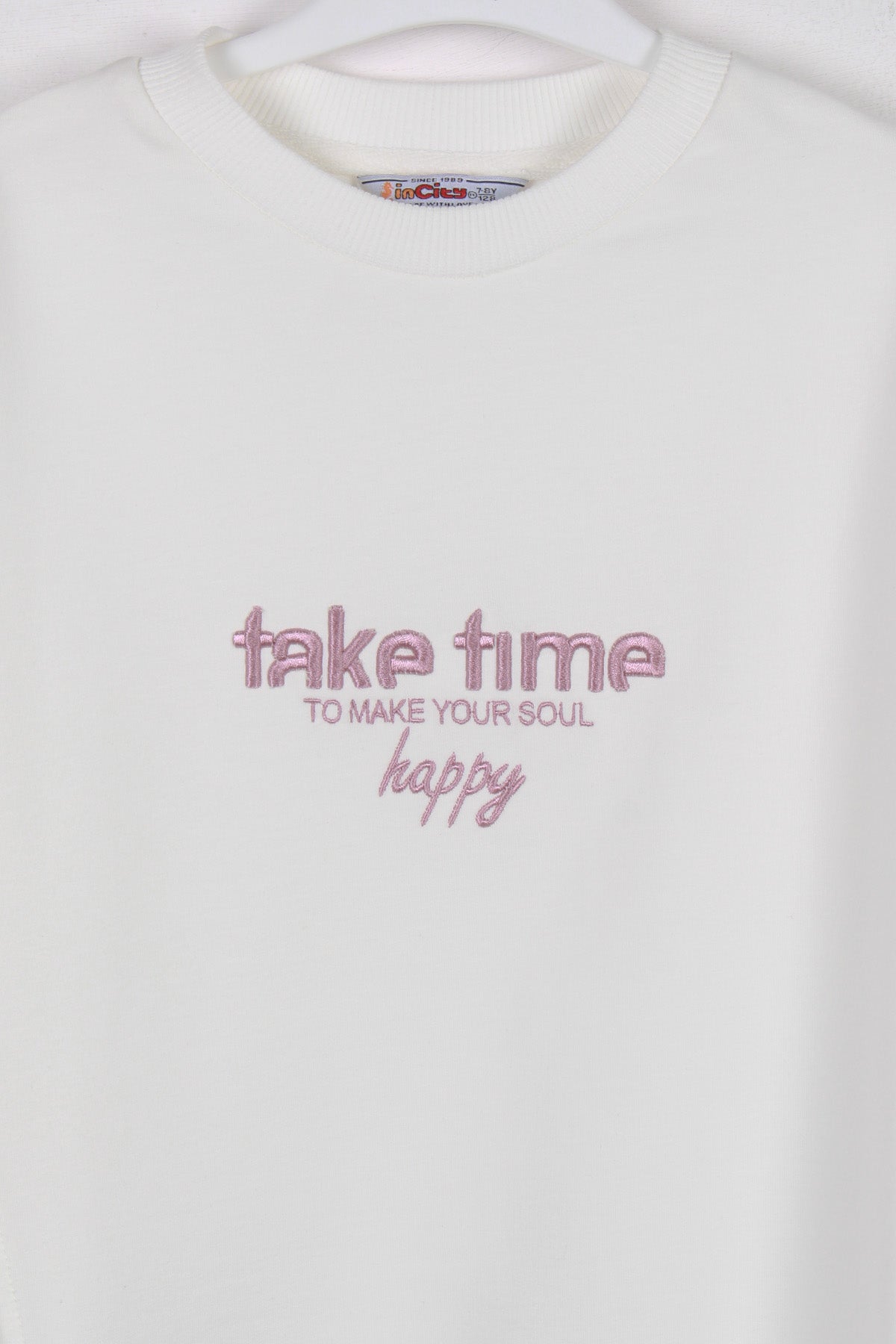 InCity Kids Kız Çocuk Oversize Kesim Take Time Ekru Sweatshirt