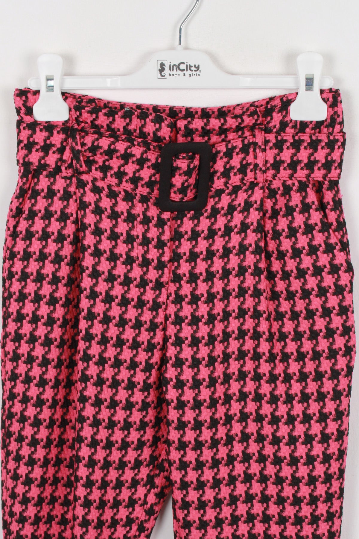 InCity Kids Kız Çocuk Kazayağı Desenli Kemerli Pantolon