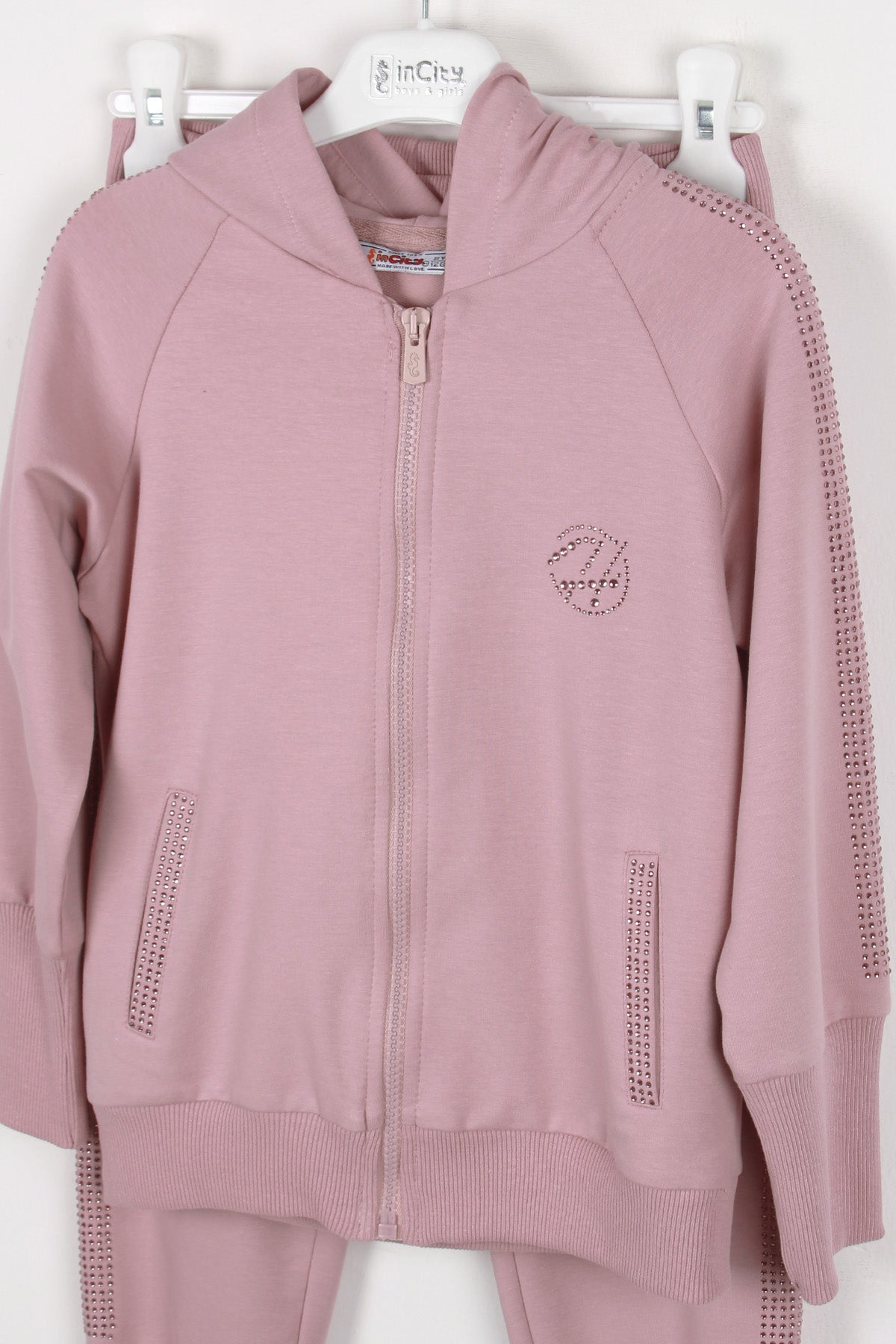 InCity Kids Kız Çocuk Kolları Taş Detaylı Eşofman Takımı (2 Parça)