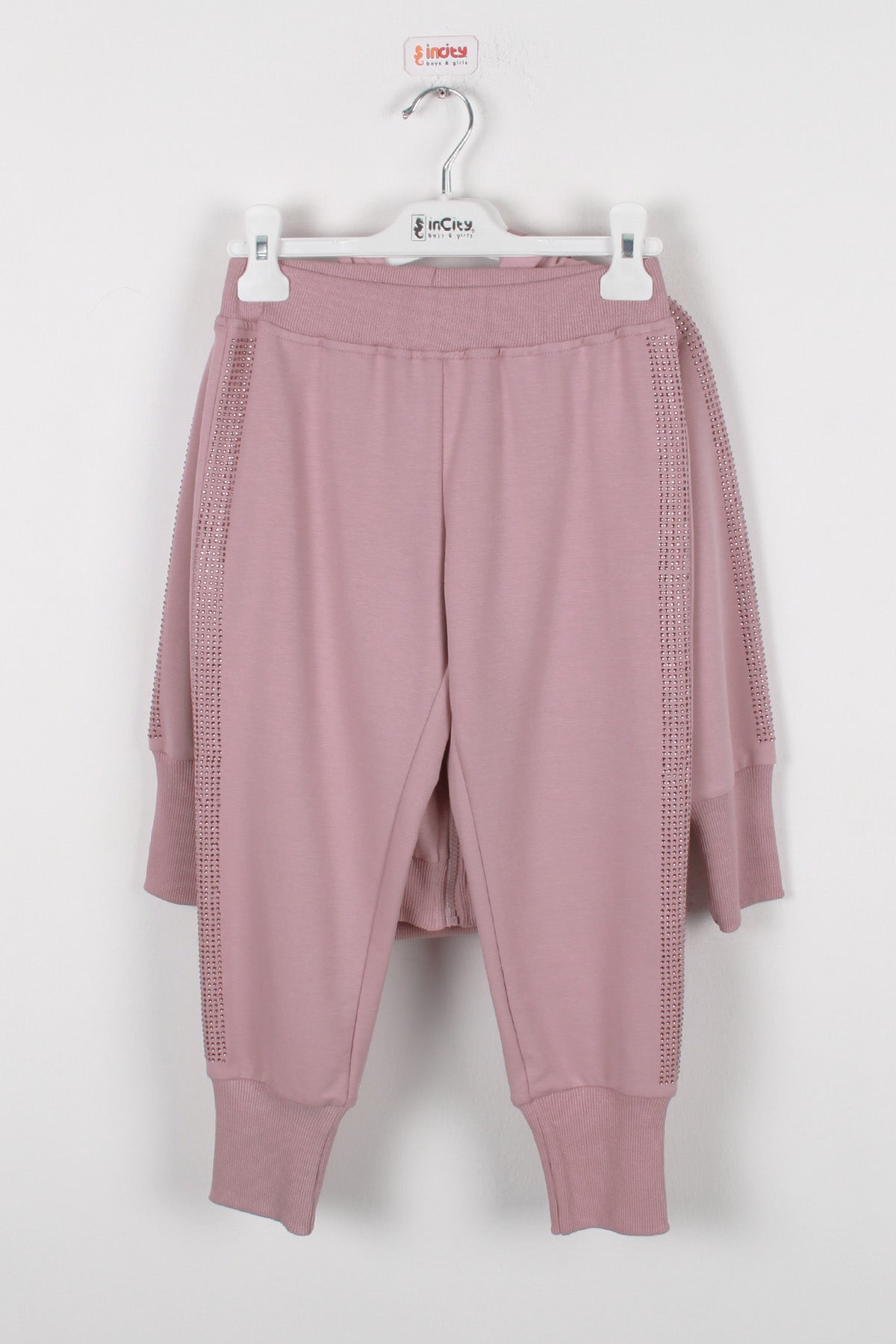 InCity Kids Kız Çocuk Kolları Taş Detaylı Eşofman Takımı (2 Parça)