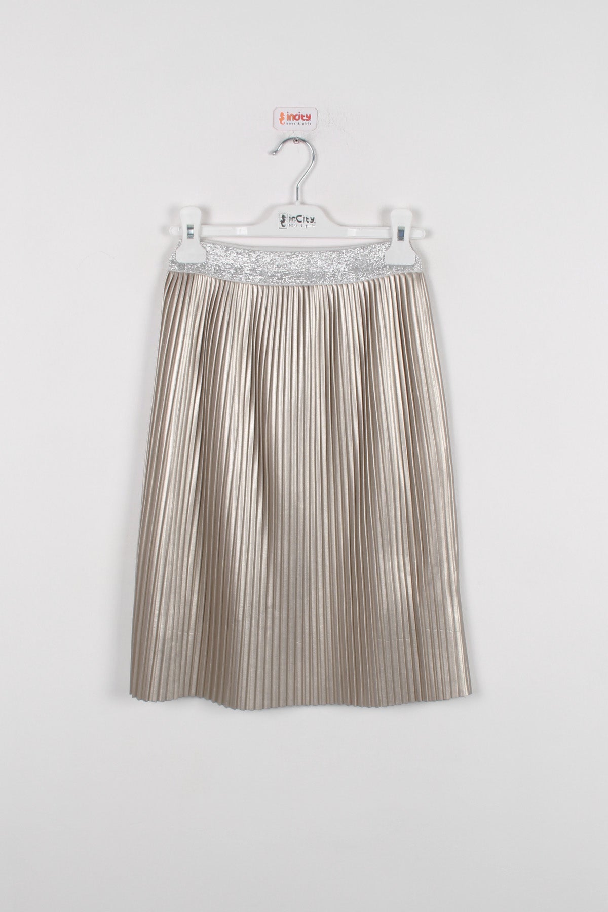 InCity Kids Kız Çocuk Midi Boy Pileli Deri Etek