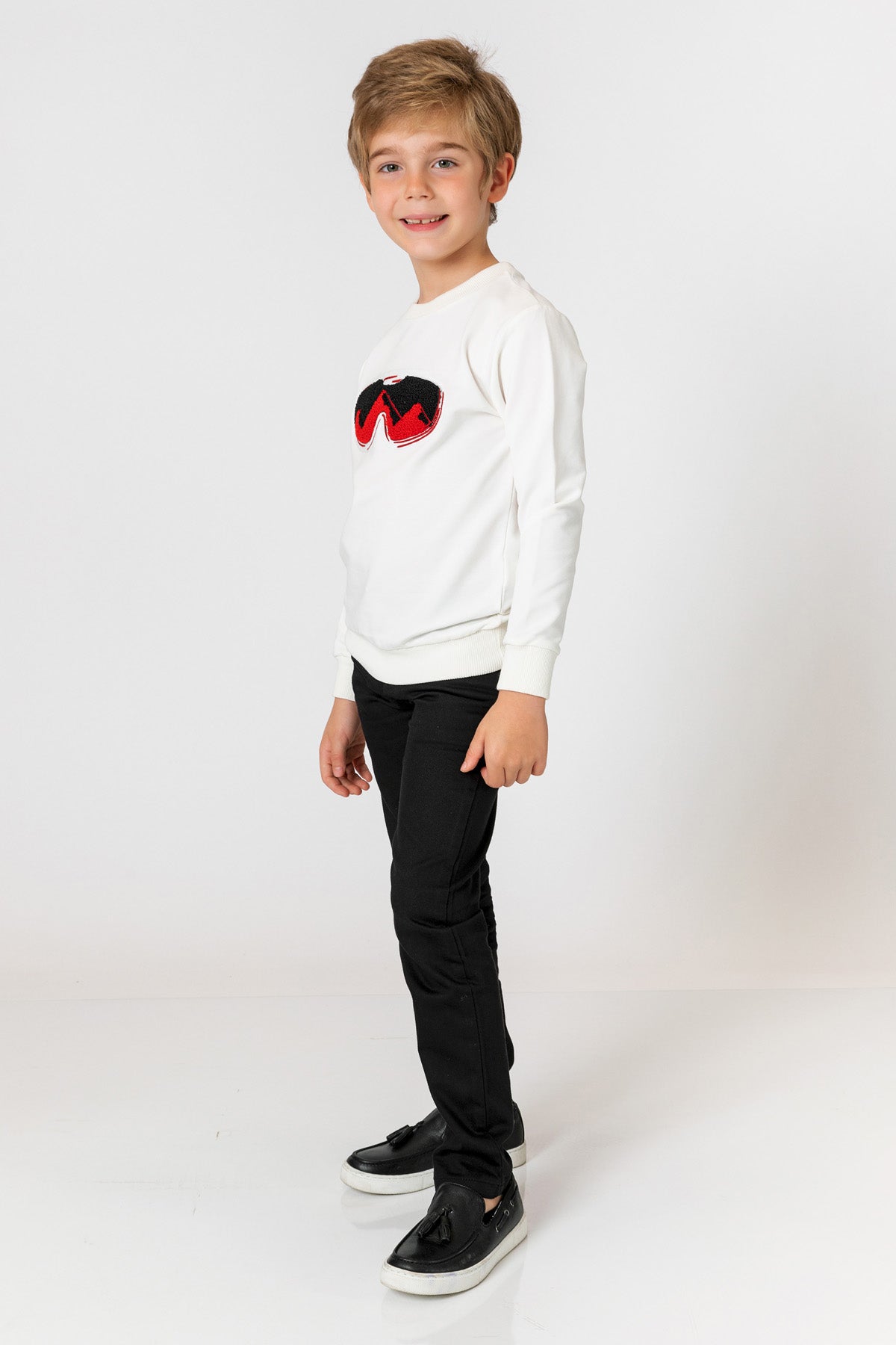 InCity Kids Erkek Çocuk Gözlük Nakışlı Detaylı Ekru Sweatshirt