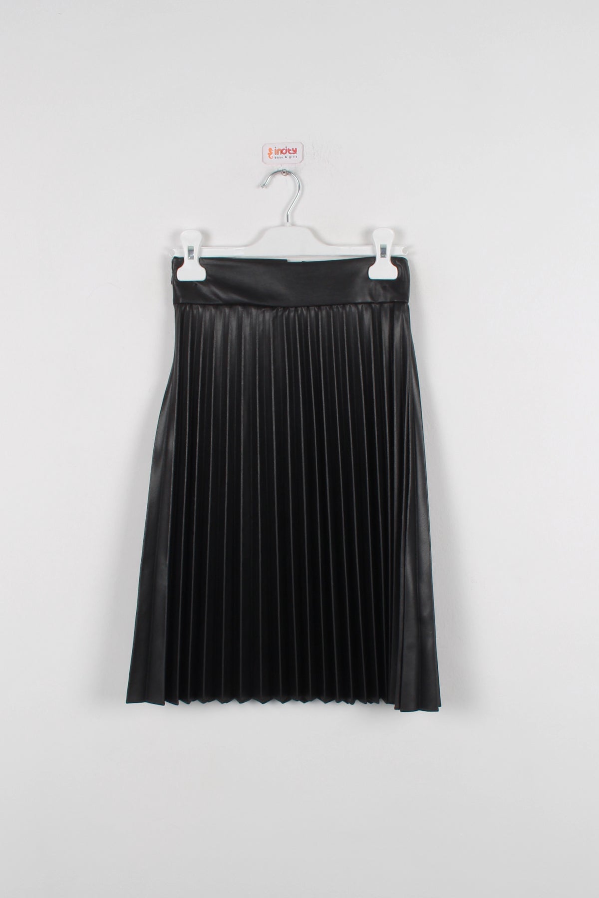 InCity Kids Kız Çocuk Pileli Diz Altı Suni Deri Etek