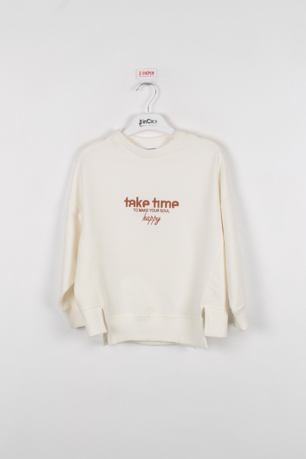 InCity Kids Kız Çocuk Oversize Kesim Take Time Ekru Sweatshirt