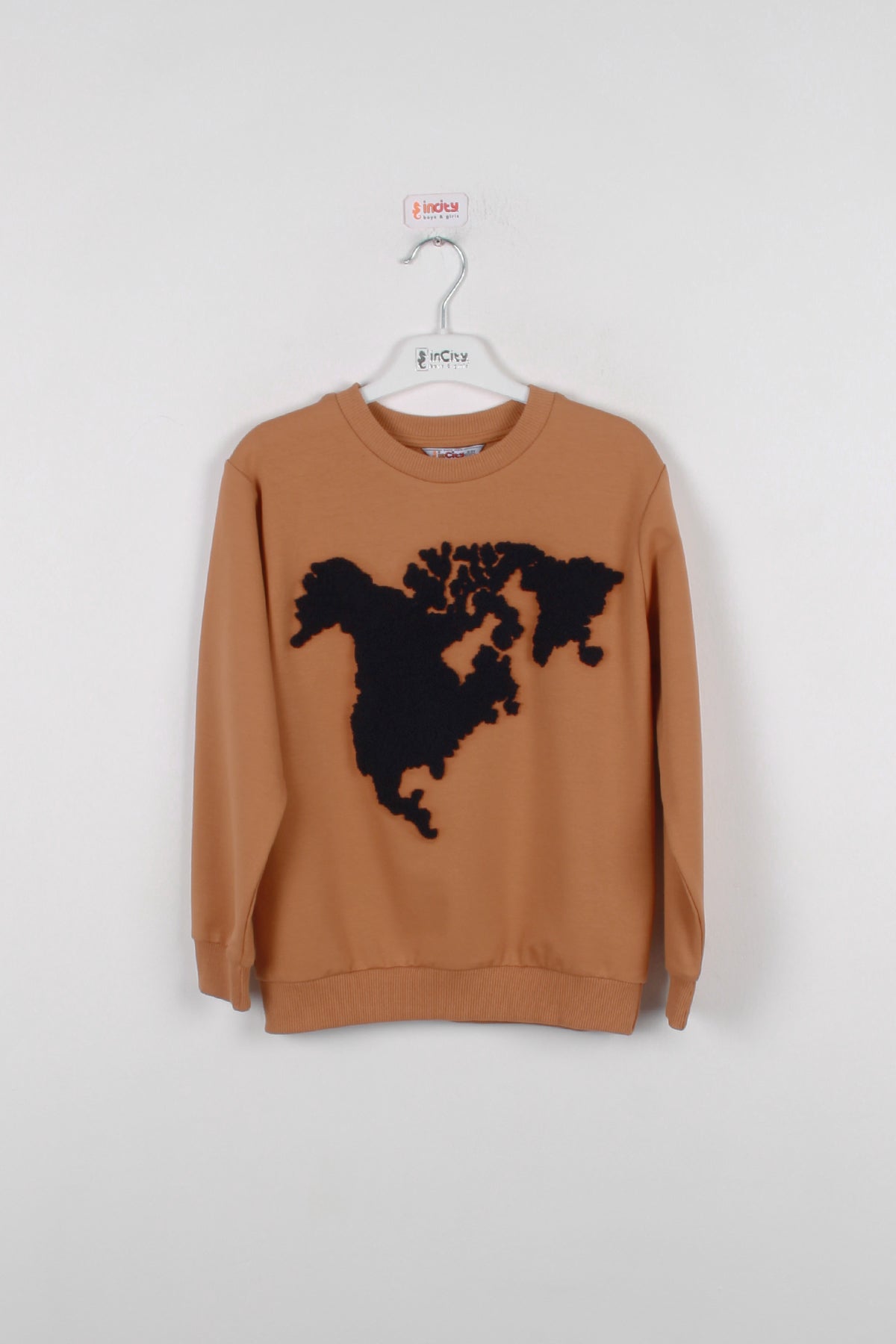 InCity Kids Erkek Çocuk Peluş Kuzey Amerika Haritası Detaylı Sweatshirt