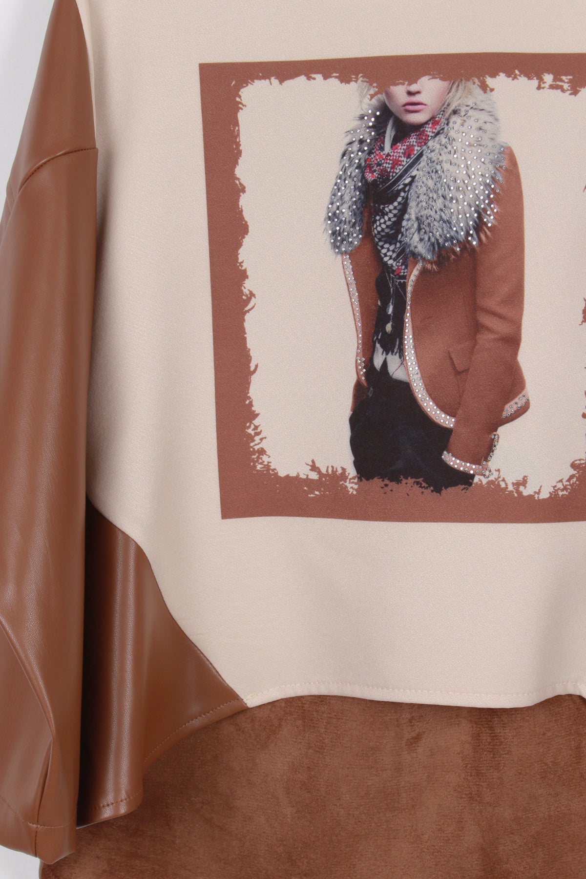 InCity Kids Kız Çocuk Uzun Kollu Baskılı Deri Bluz