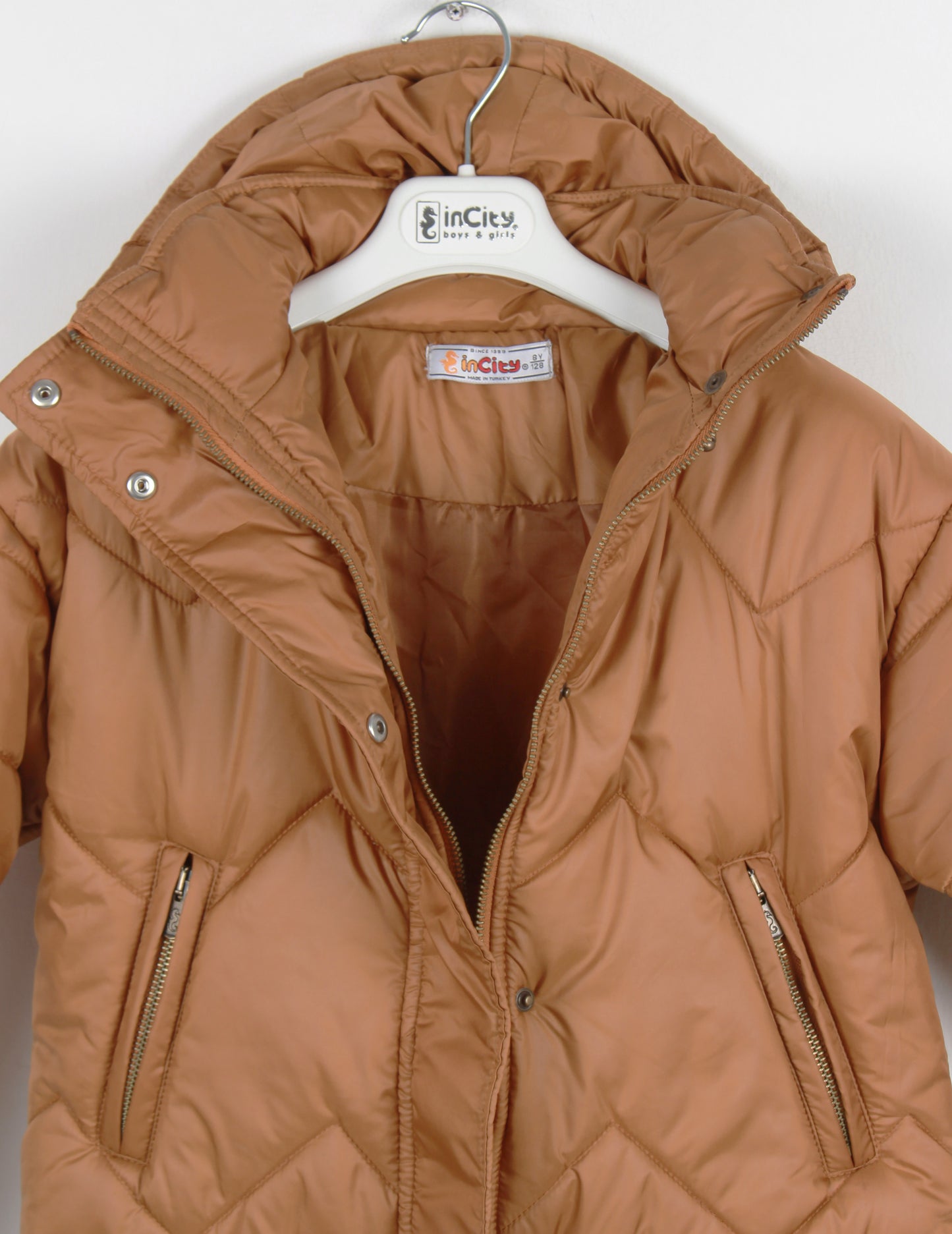 InCity Kids Kız Çocuk Kapüşonlu Kapitone Desenli Şişme Mont