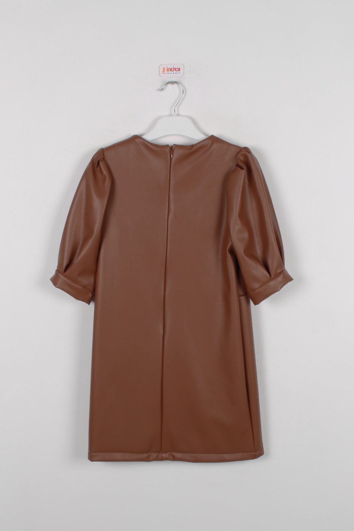 InCity Kids Kız Çocuk Yarım Kol Suni Deri Elbise