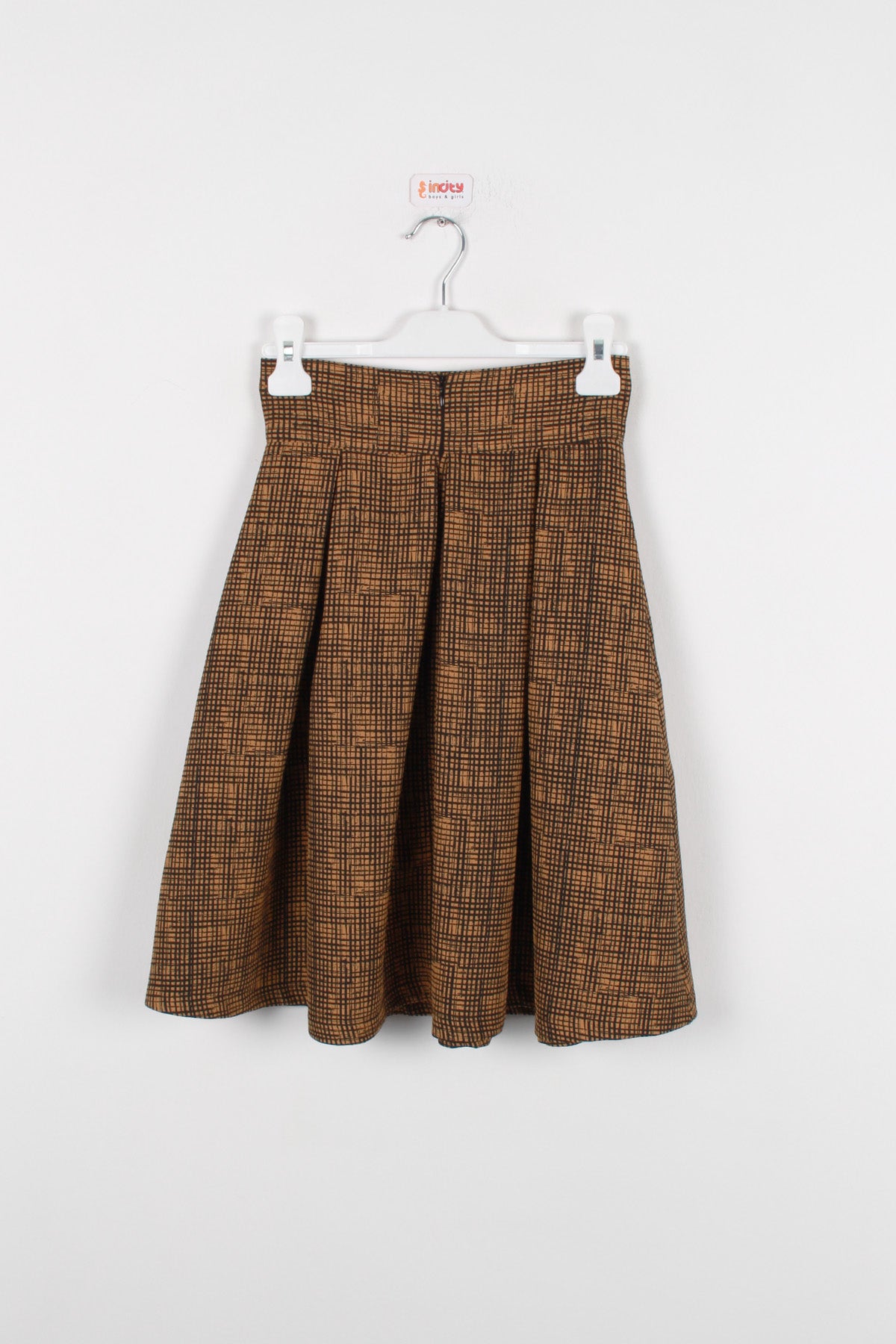 InCity Kids Kız Çocuk Diz Altı Kareli Pileli Etek