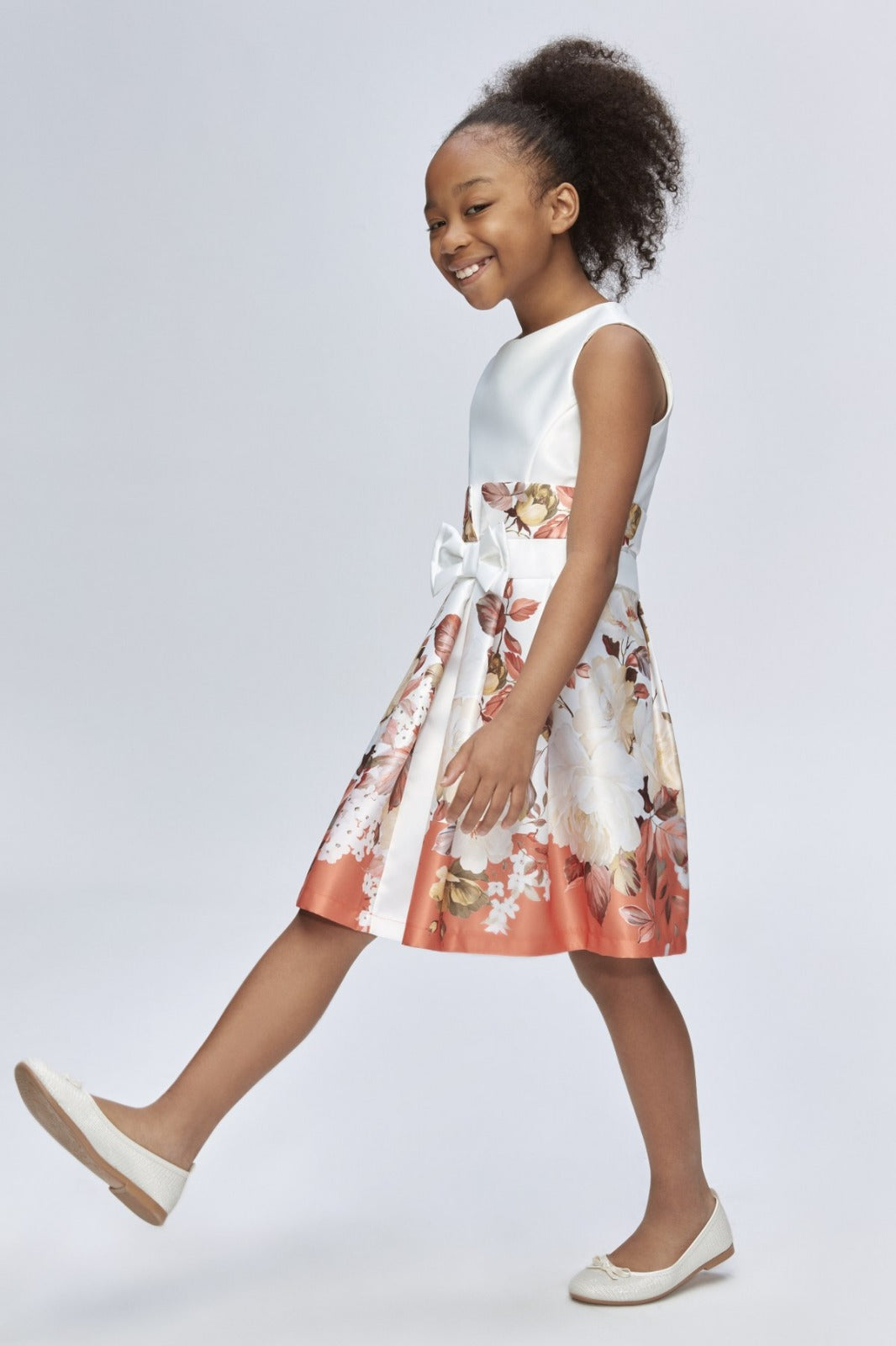 InCity Kids Girls Çiçek Baskılı Kurdele Kemerli Elbise