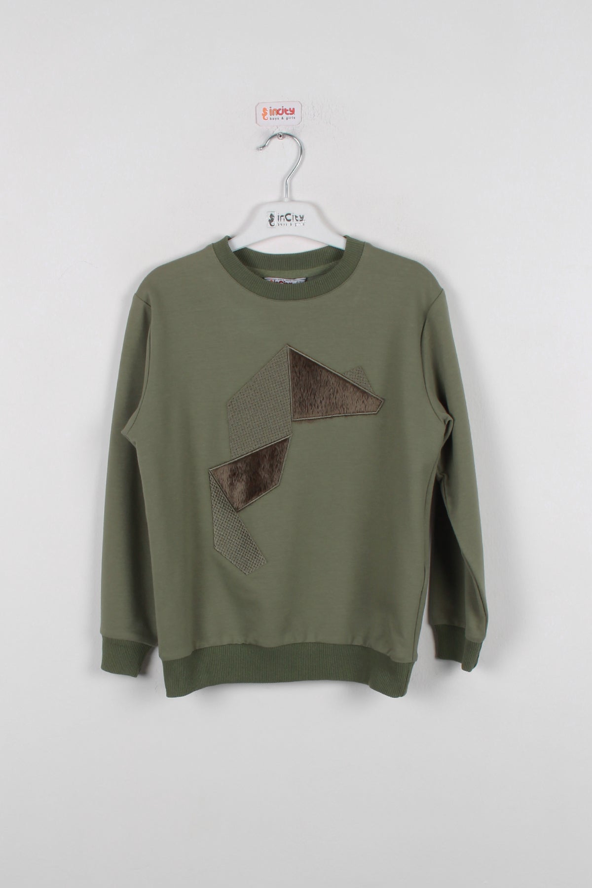 InCity Kids Erkek Çocuk Nakışlı ve Peluşlu Geometrik Desenli Sweatshirt