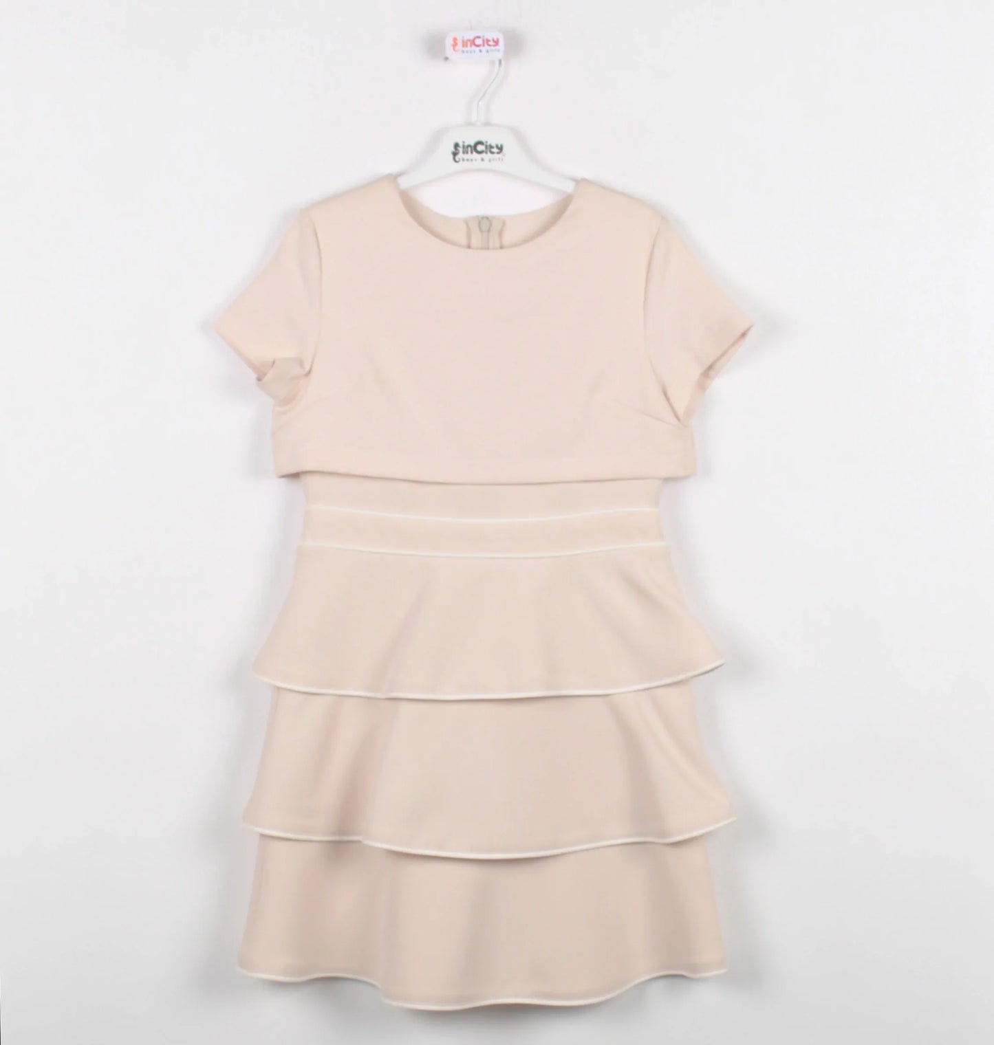 InCity Kids Girls Short Sleeve Layered Back Zipper Fashion Dress InCity Boys & Girls